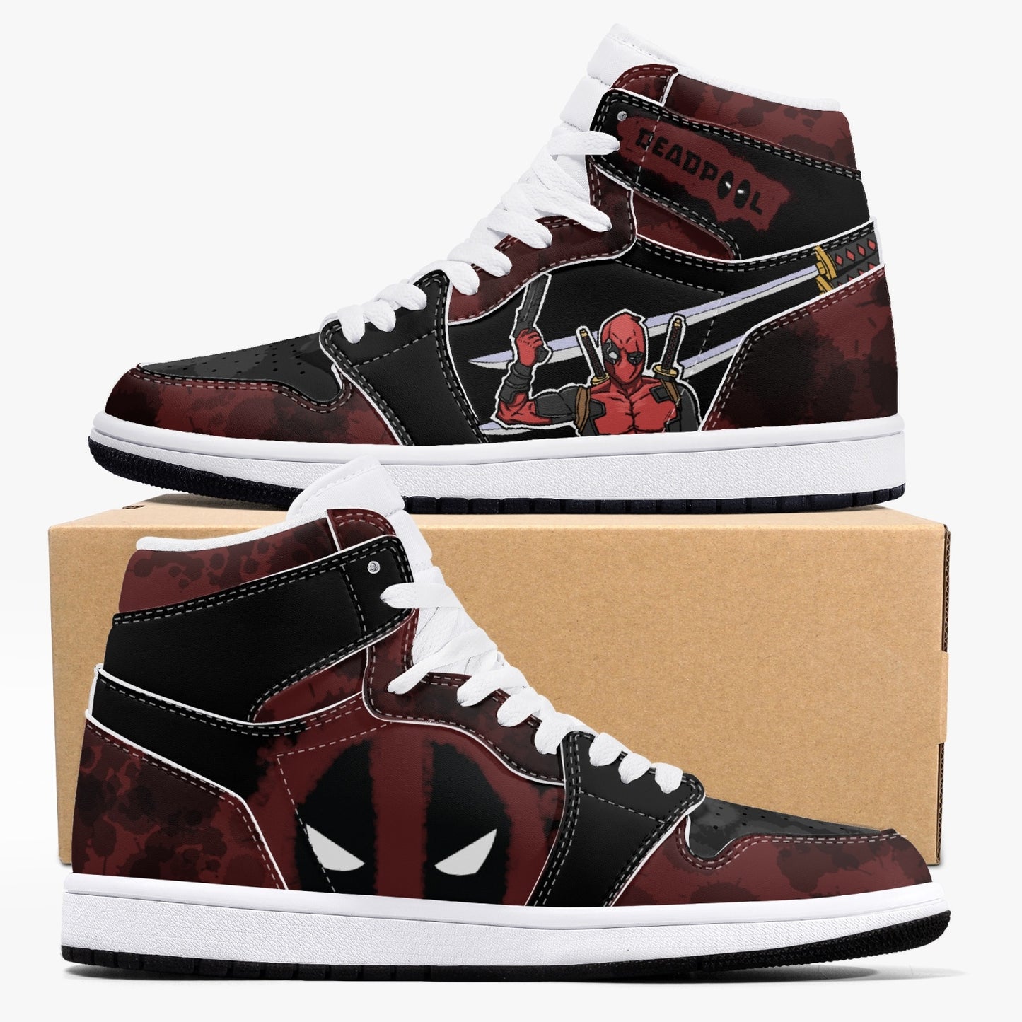 Deadpool AJ1 Black High-Top Leather Sneakers