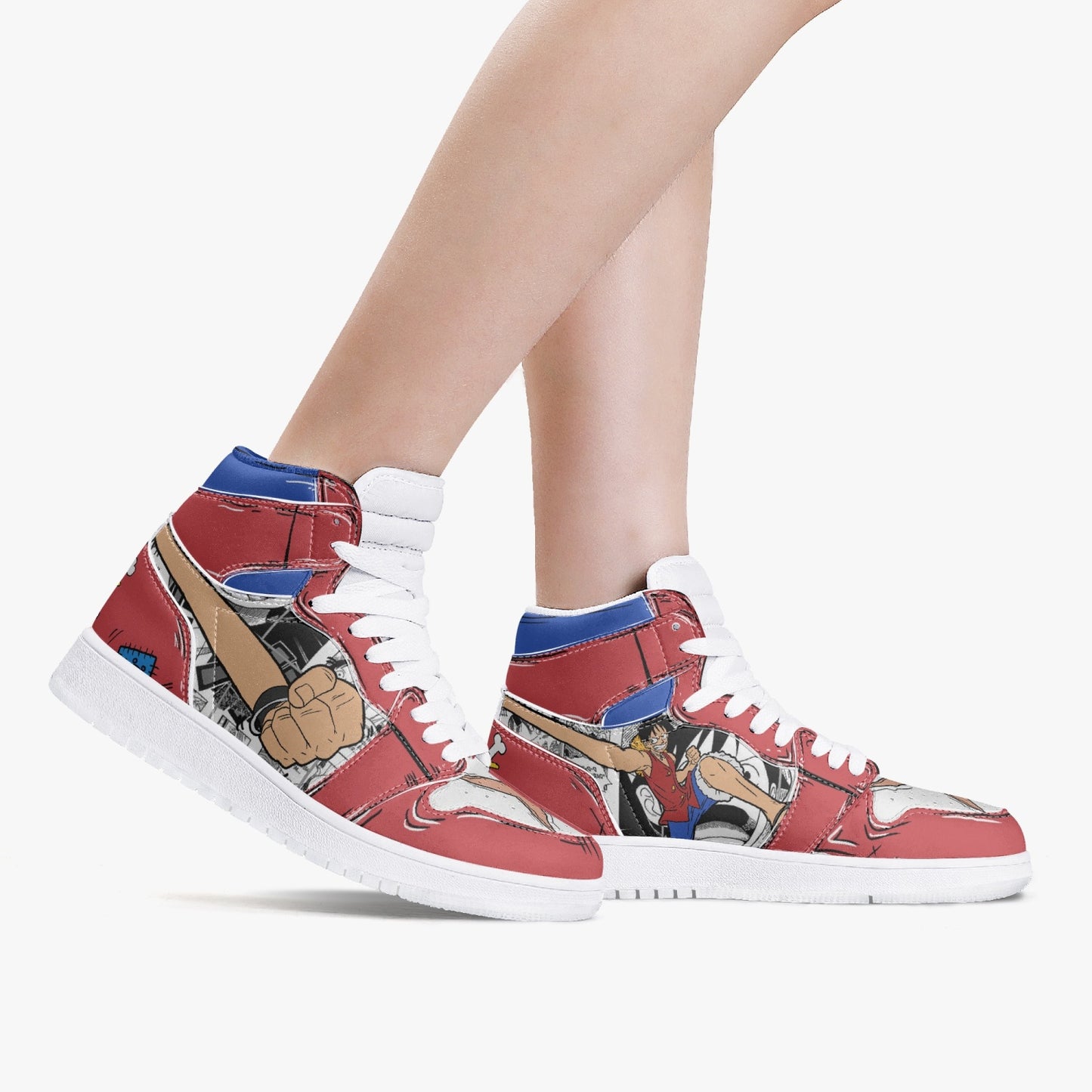 One Piece Luffy AJ1 High-Top Leather Sneakers - White