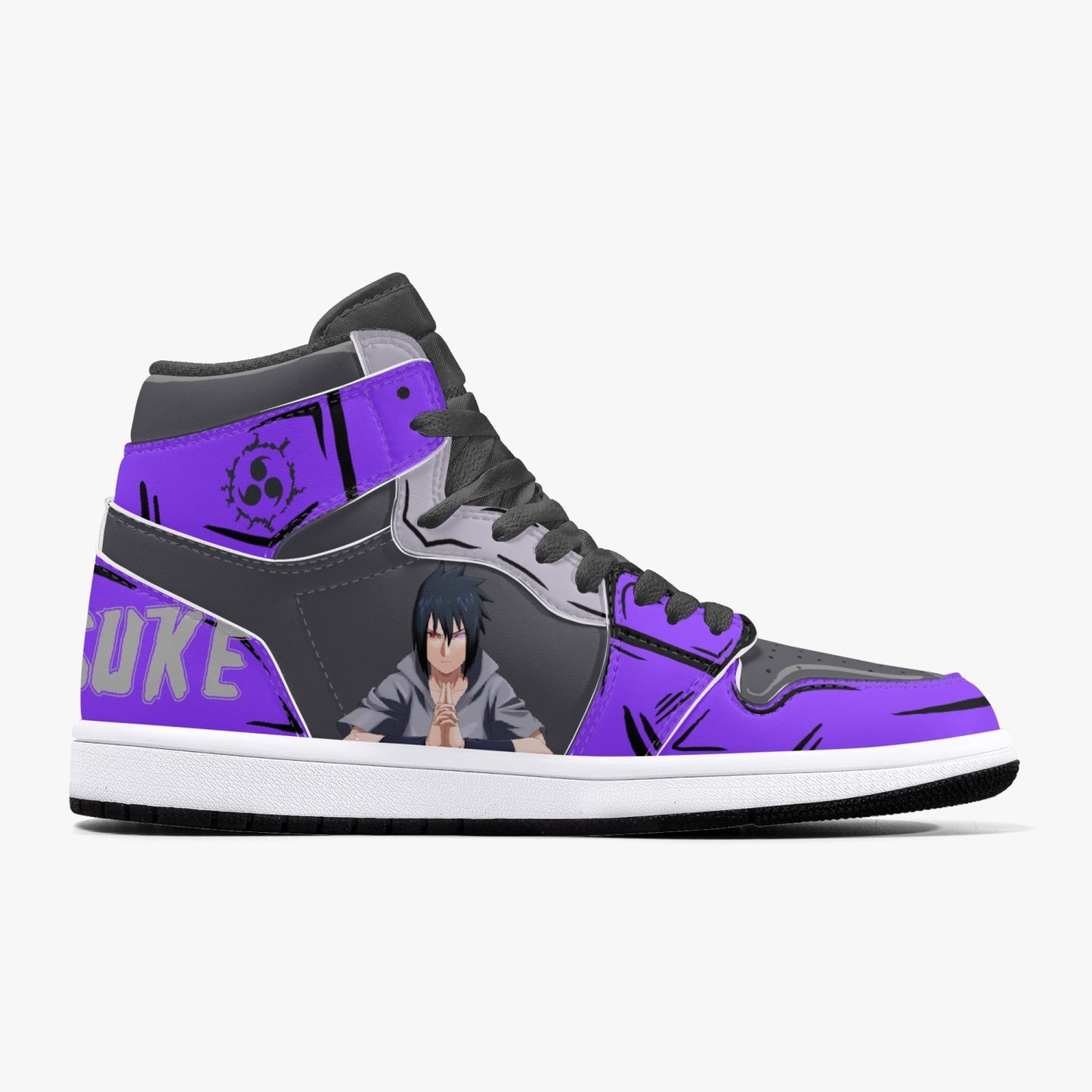 Naruto and Sasuke AJ1 Black High-Top Leather Sneakers