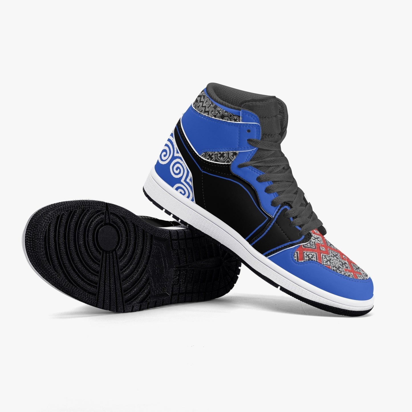 Hmong Inspired  v3 AJ1 Black High-Top Leather Sneakers