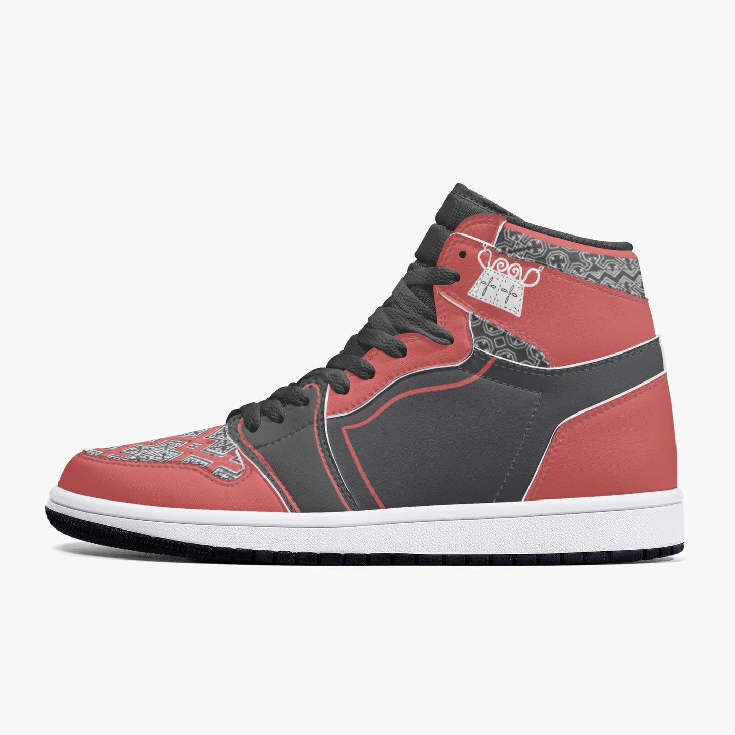 Hmong Inspired AJ1 Black High-Top Leather Sneakers