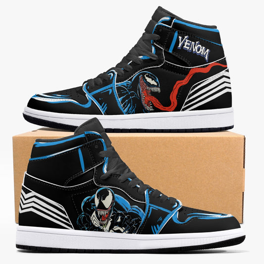 Venom AJ1 Black High-Top Leather Sneakers