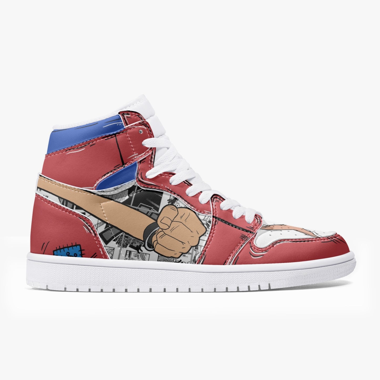 One Piece Luffy AJ1 High-Top Leather Sneakers - White