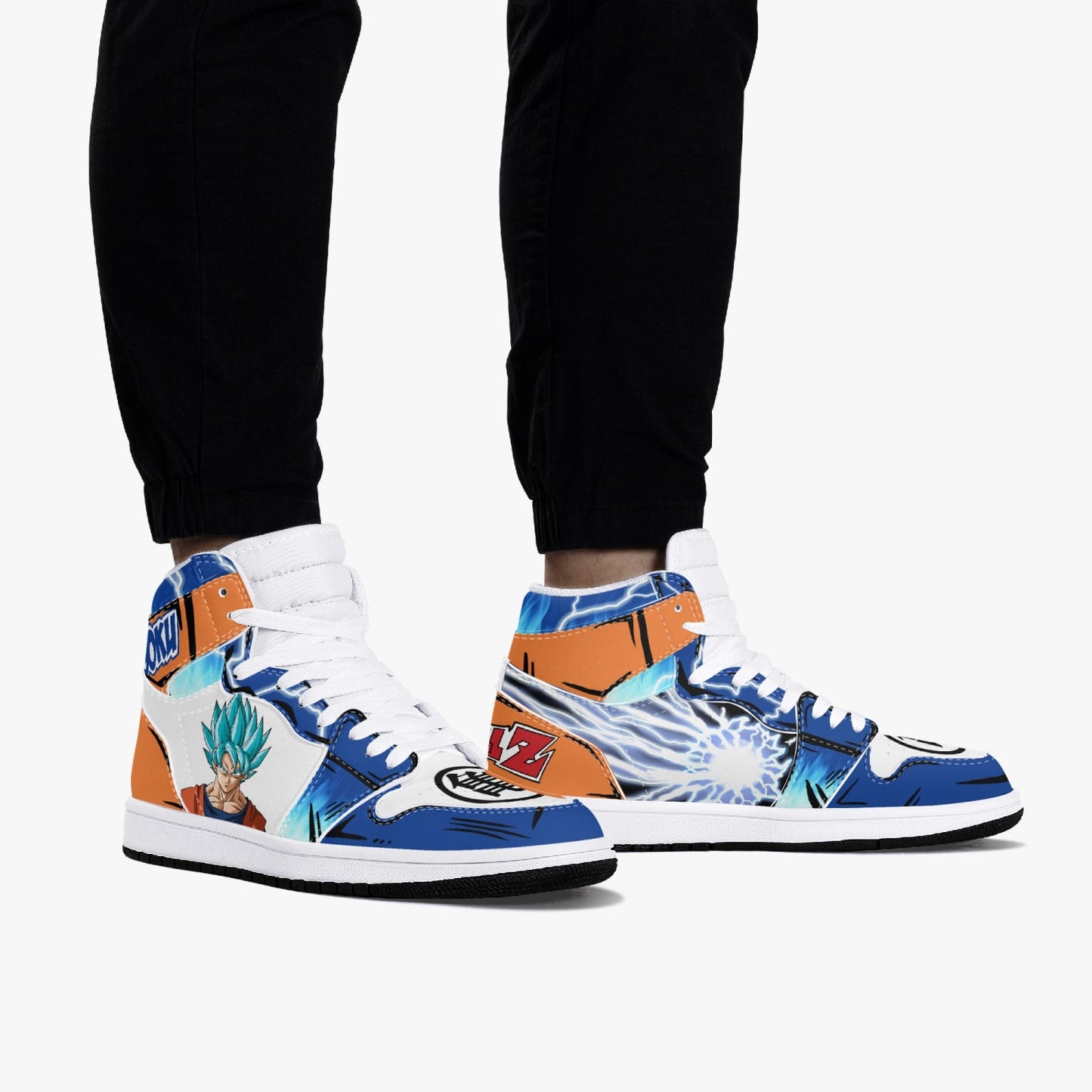 Goku Blue AJ1 Black High-Top Leather Sneakers