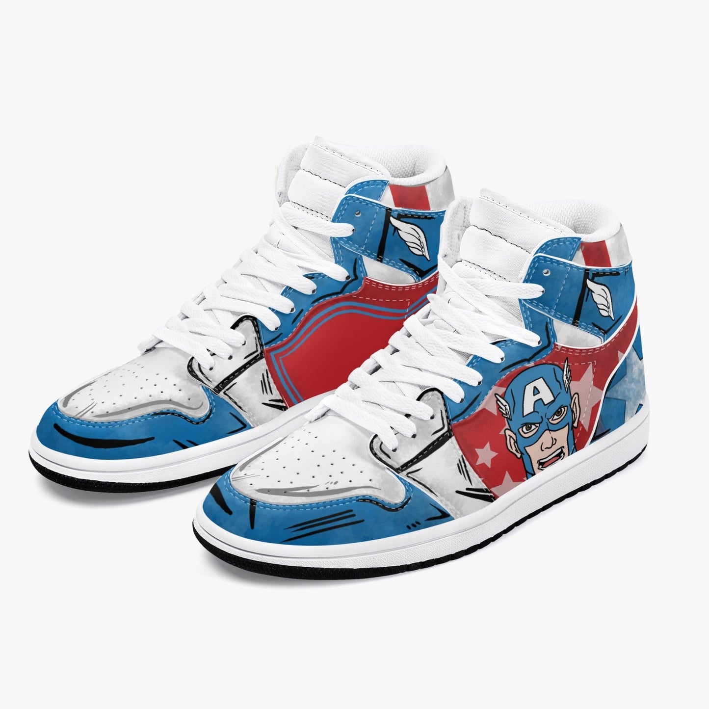 Captain America AJ1 Black High-Top Leather Sneakers