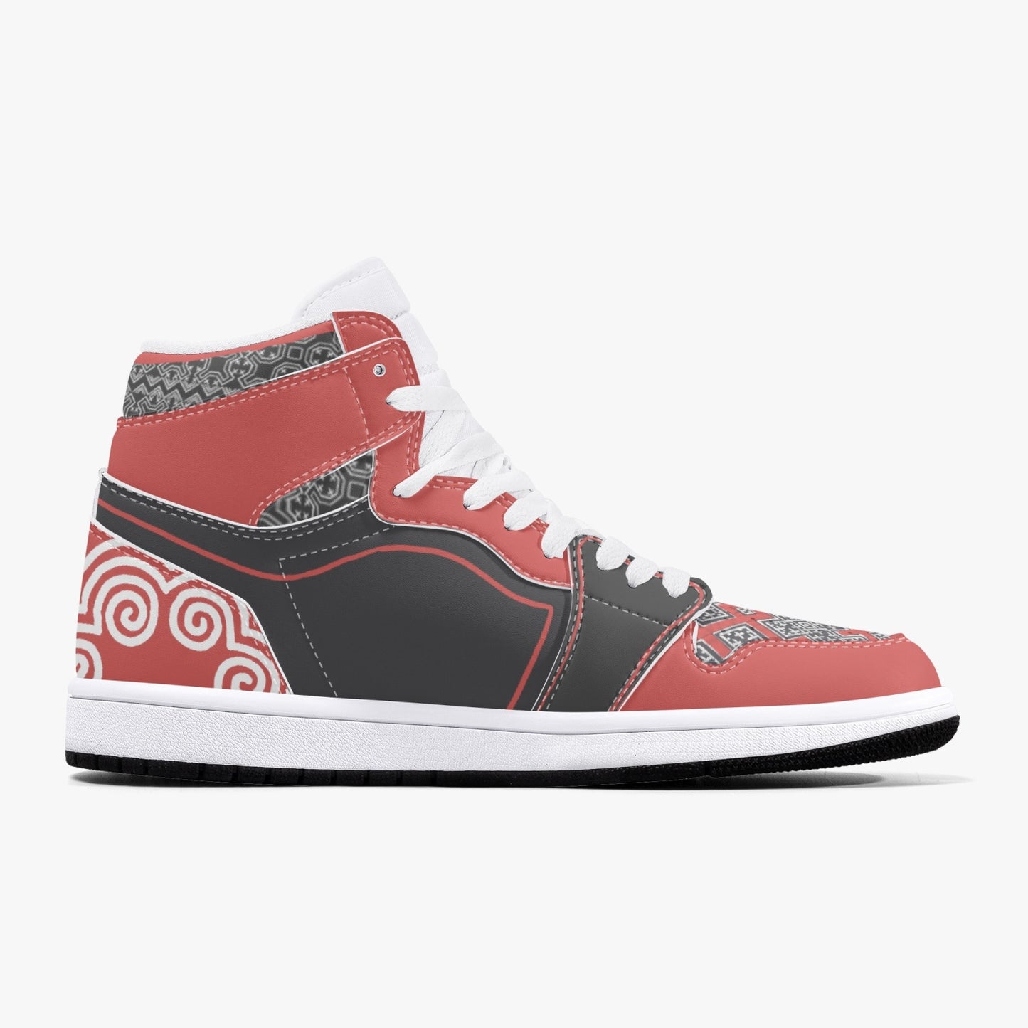 Hmong Inspired AJ1 Black High-Top Leather Sneakers