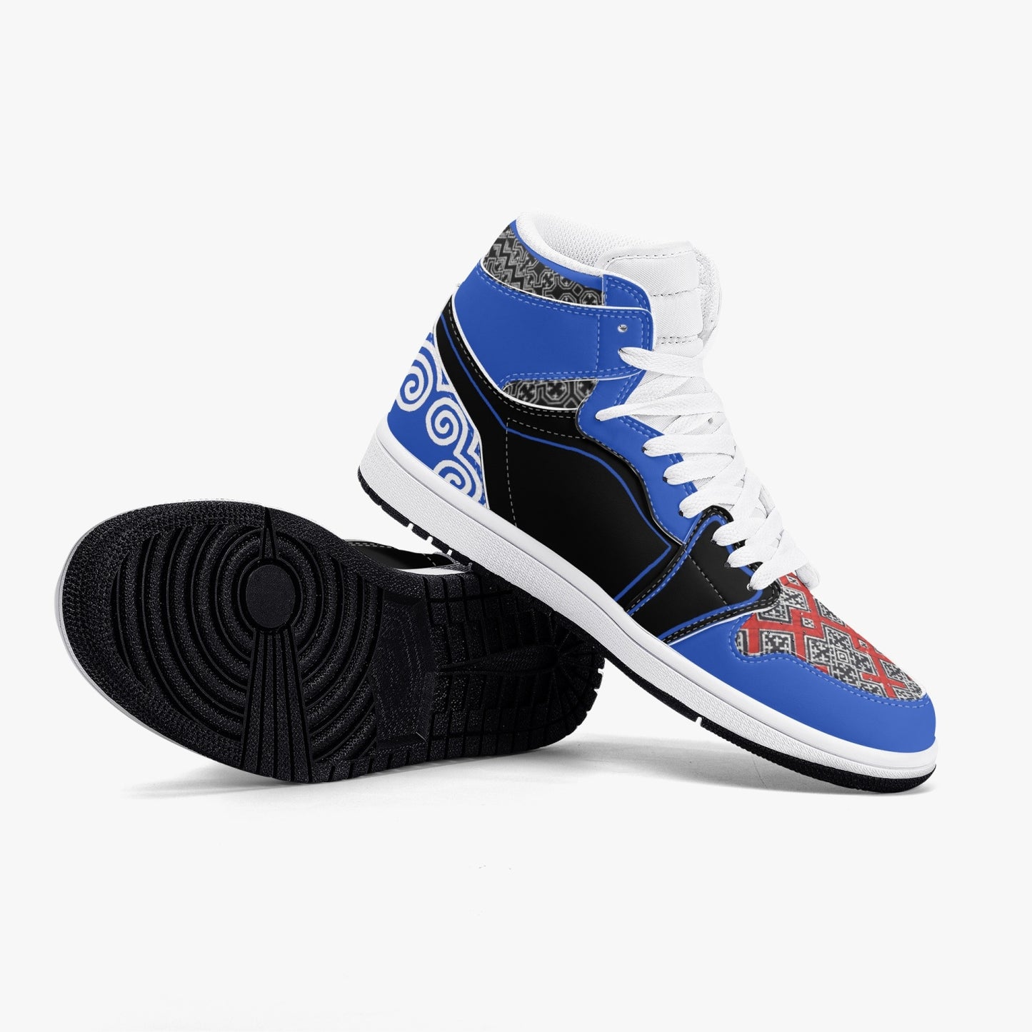 Hmong Inspired  v3 AJ1 Black High-Top Leather Sneakers