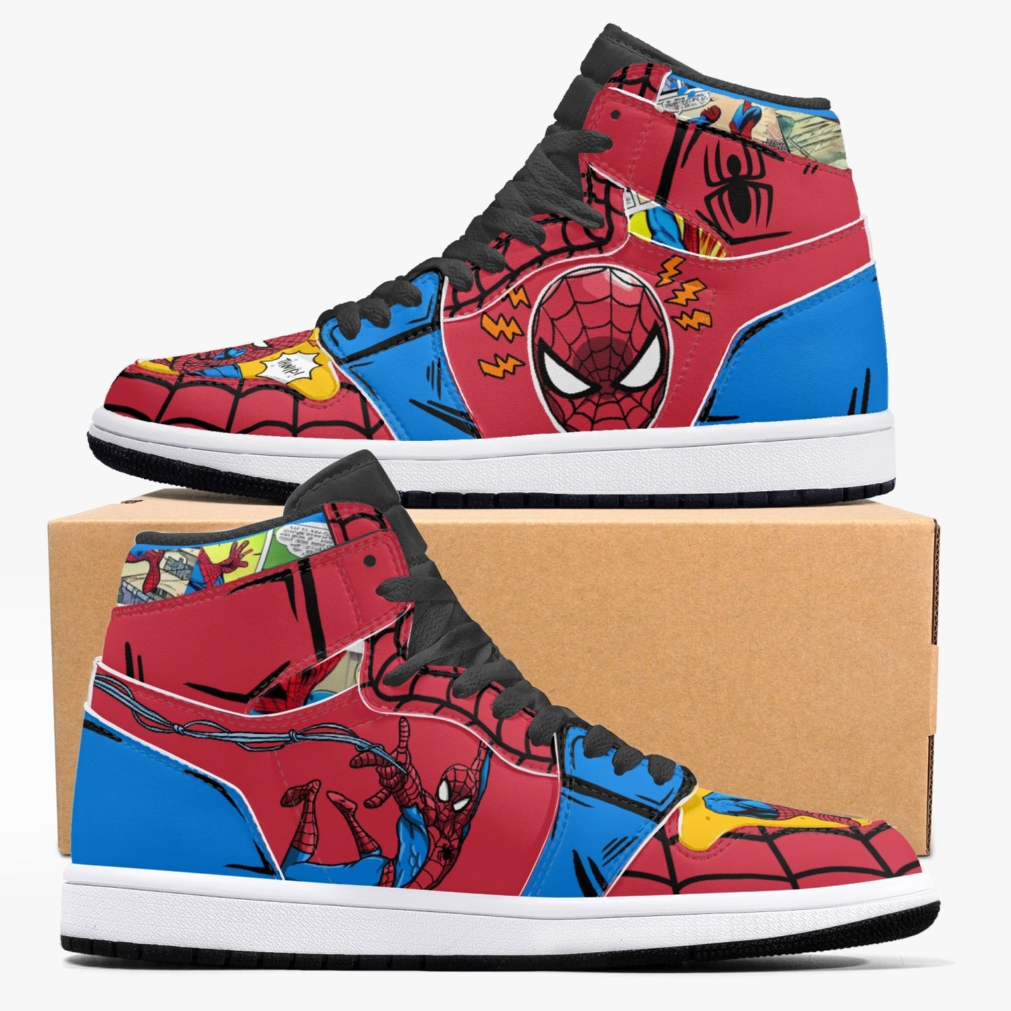 Spider-man AJ1 Black High-Top Leather Sneakers