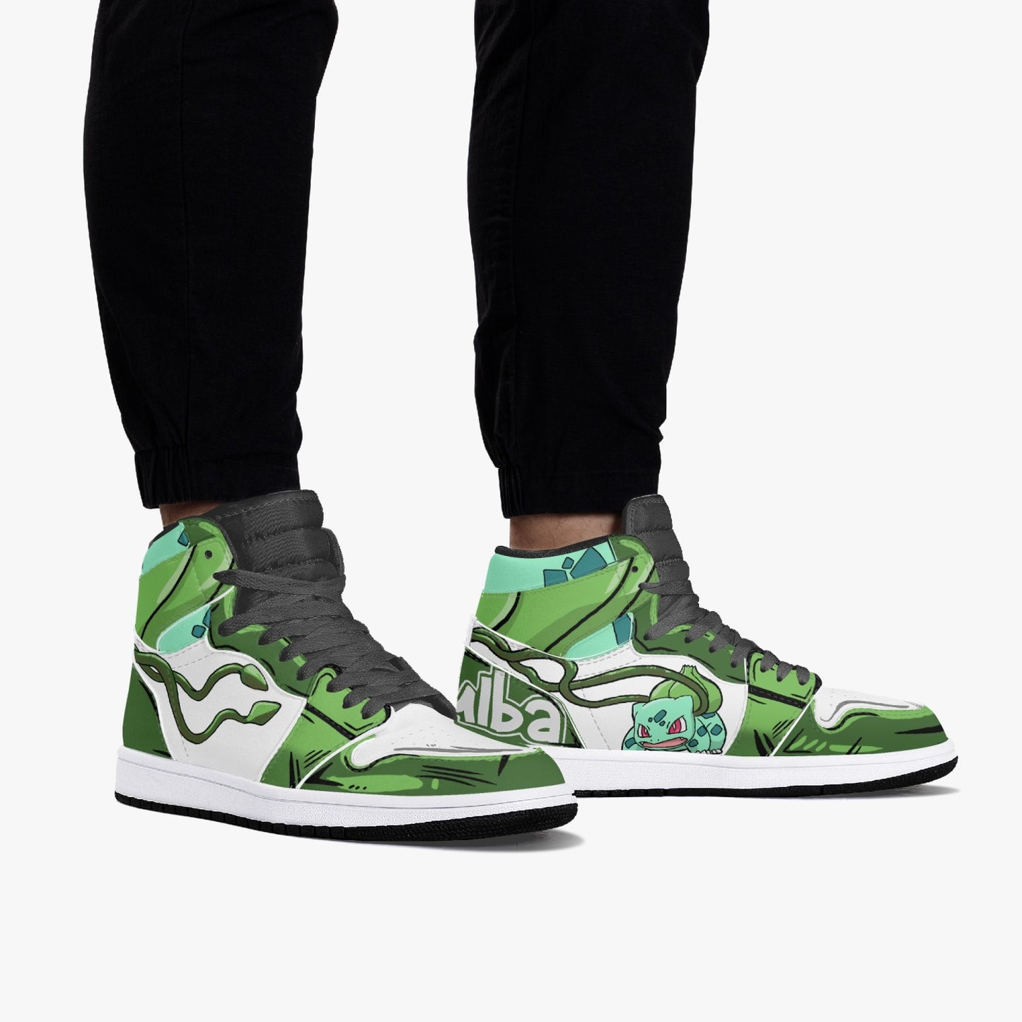 Bulbasaur AJ1 Black High-Top Leather Sneakers