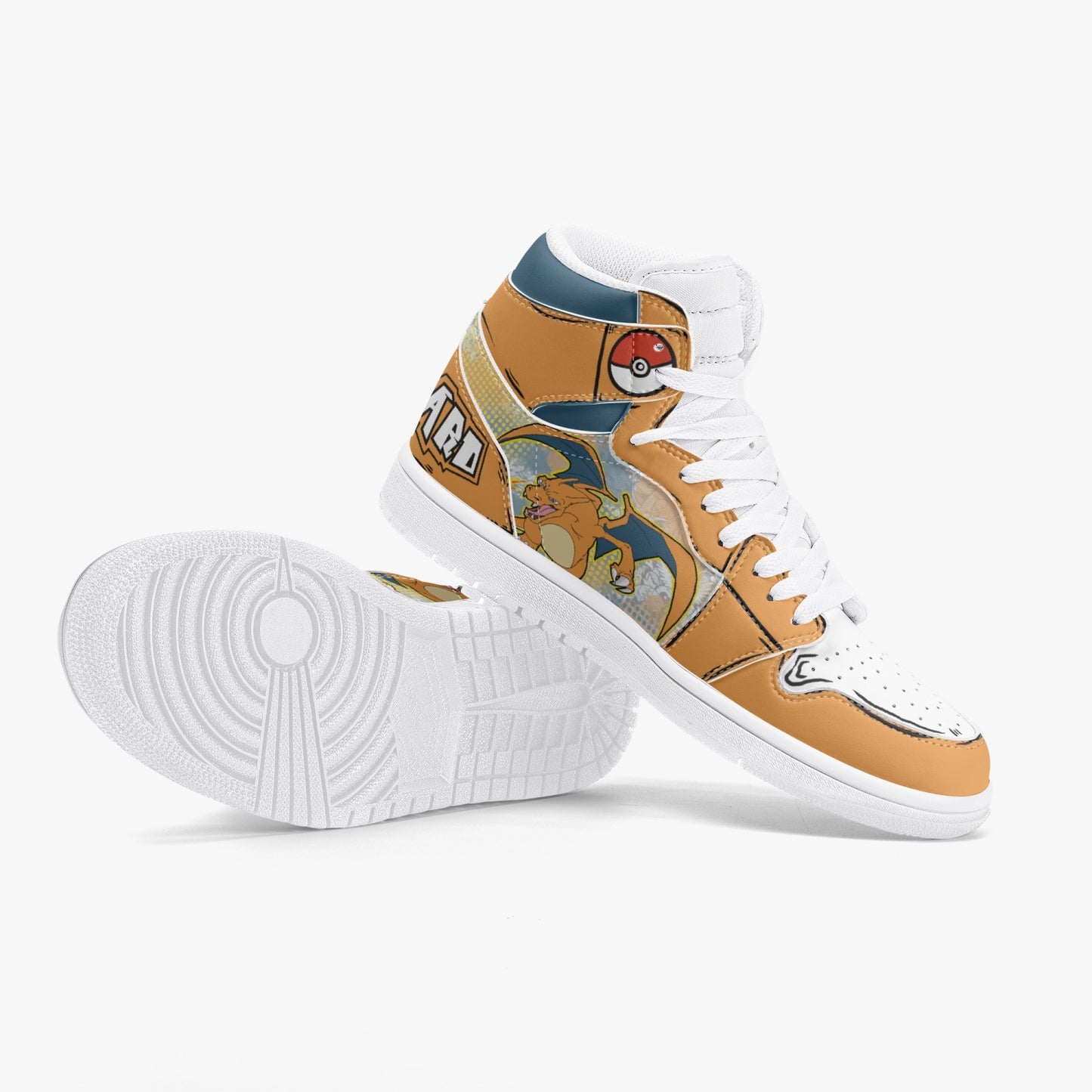 Charizard AJ1 High-Top Leather Sneakers - White