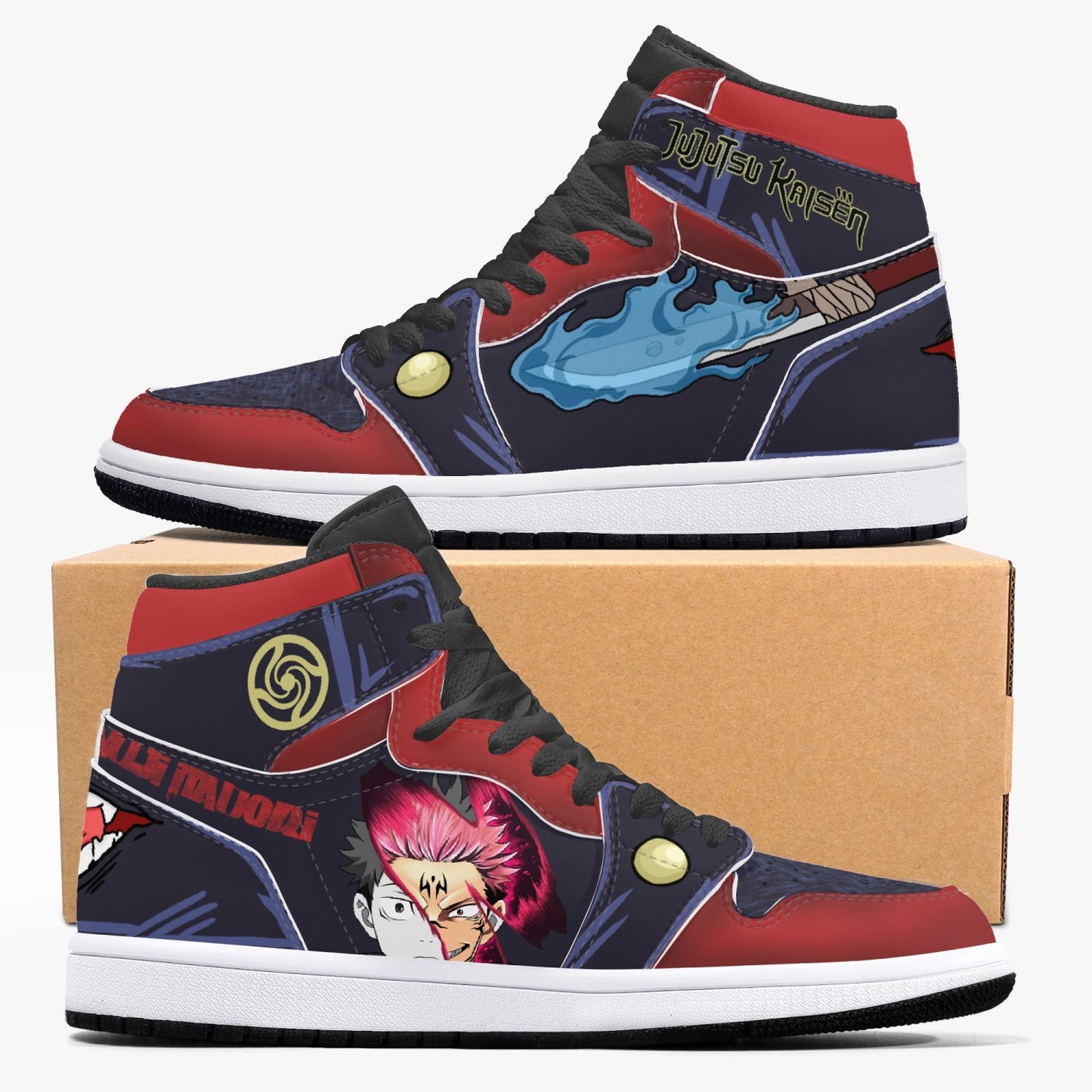 Jujutsu kaisen yuji Itadori AJ1 Black High-Top Leather Sneakers