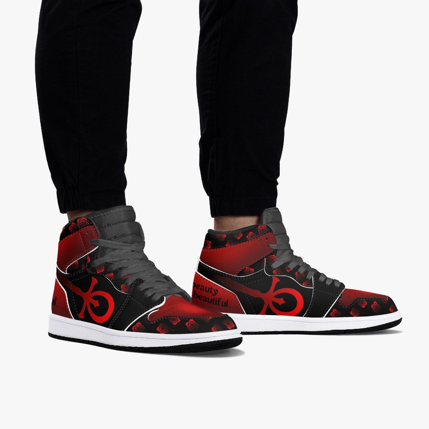 Custom Vampire AJ1 Black High-Top Leather Sneakers