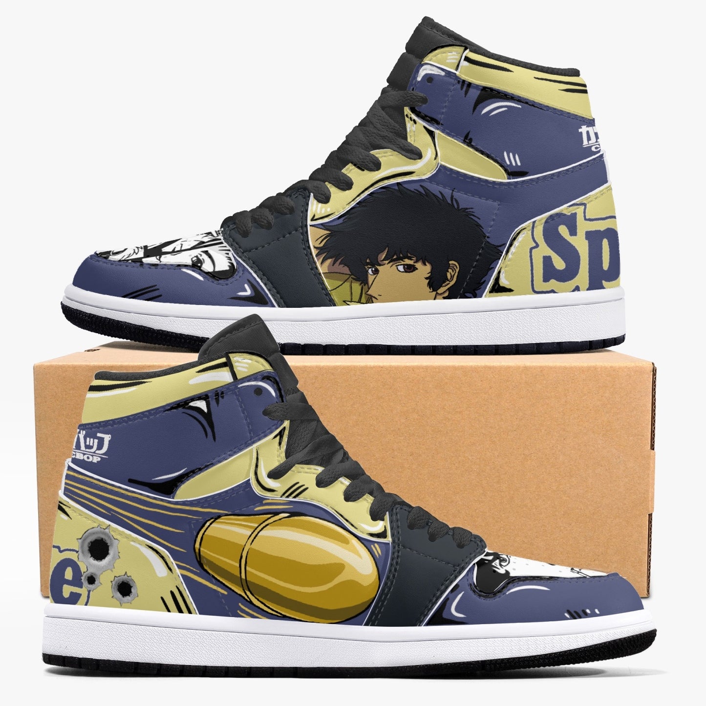 Spike and Faye AJ1 Black High-Top Leather Sneakers