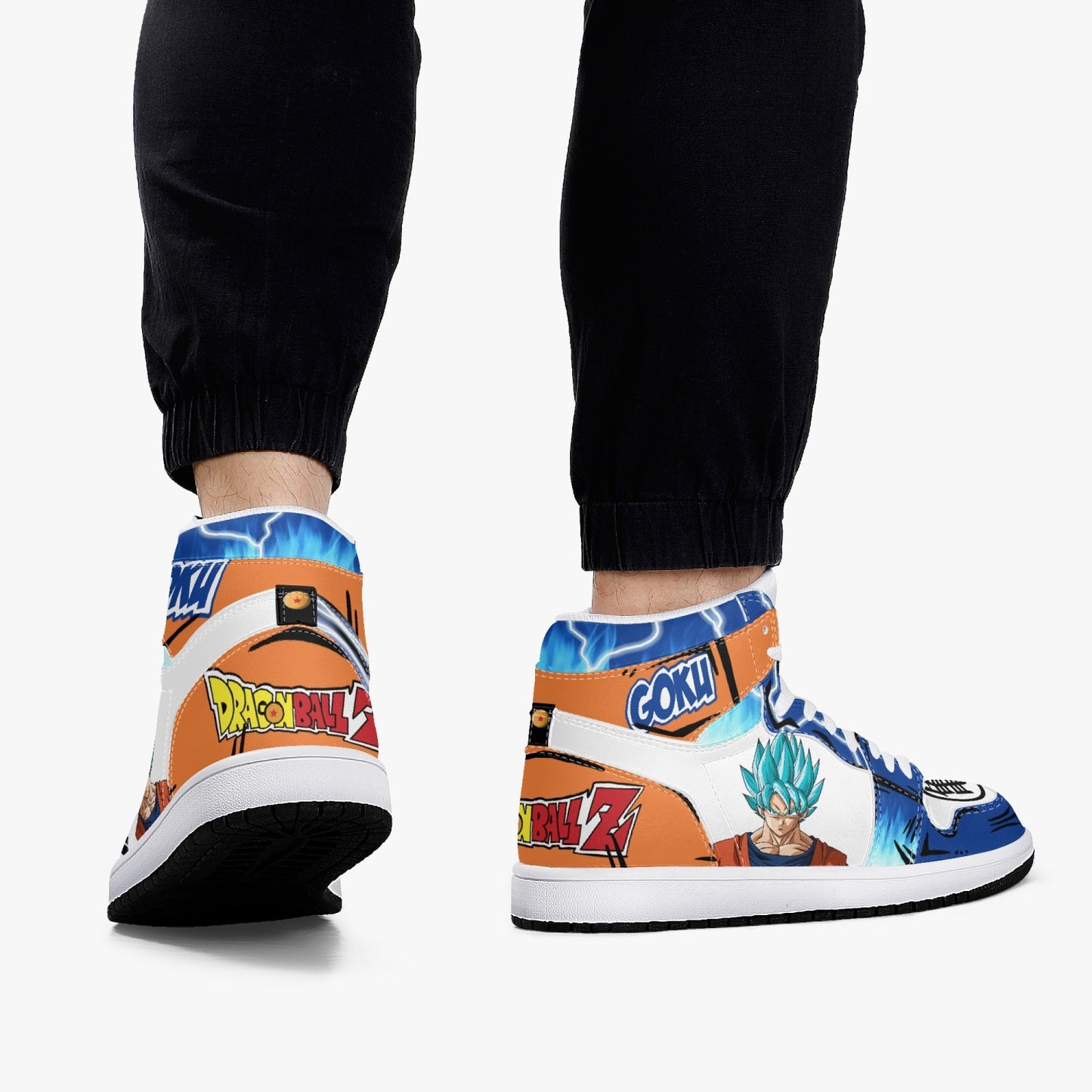 Goku Blue AJ1 Black High-Top Leather Sneakers