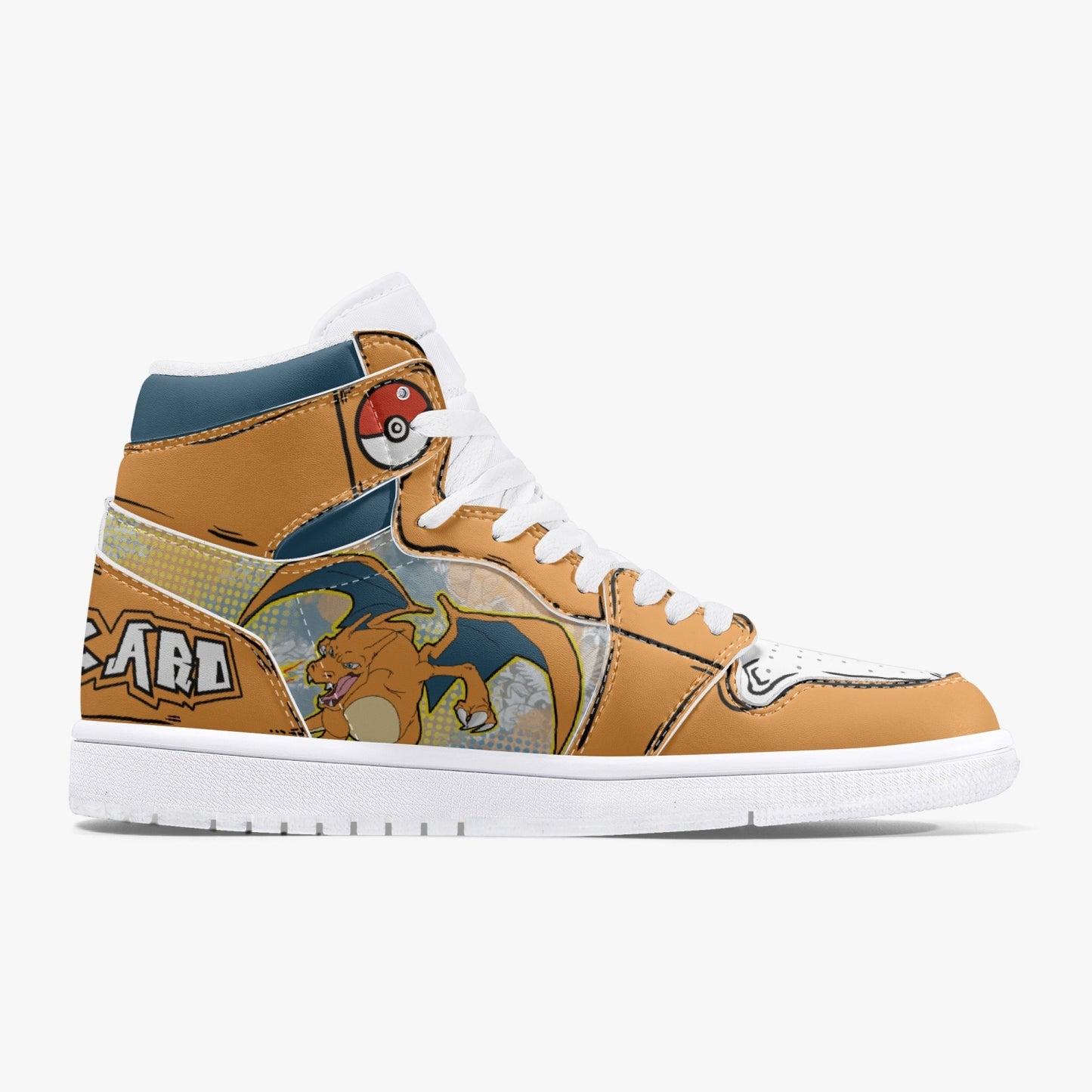 Charizard AJ1 High-Top Leather Sneakers - White