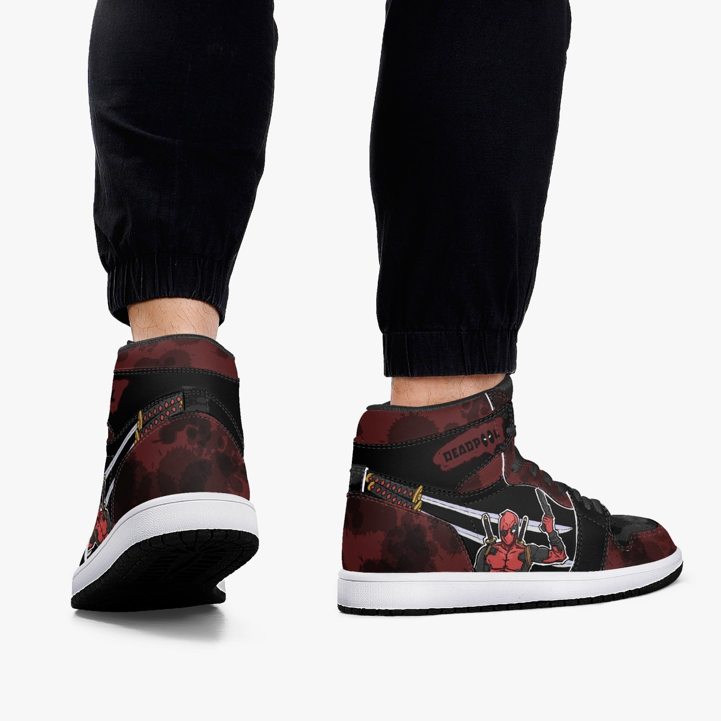 Deadpool AJ1 Black High-Top Leather Sneakers