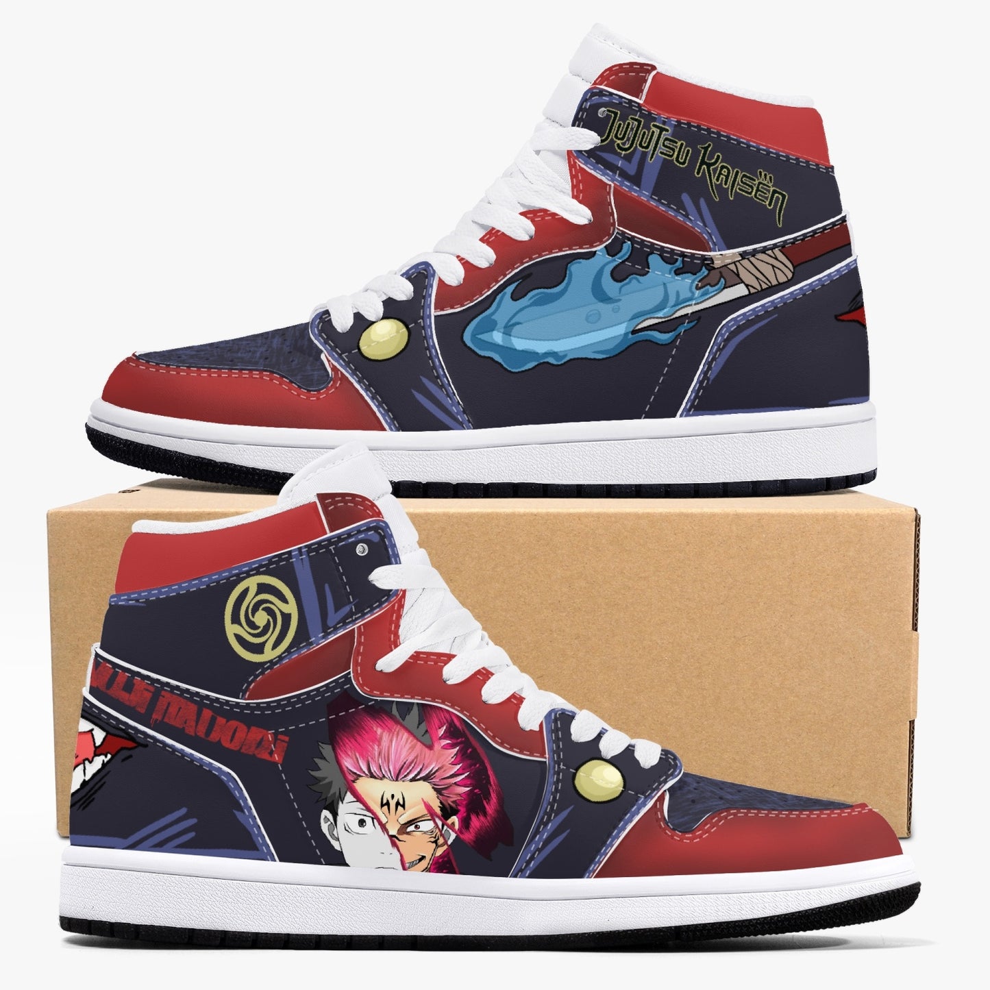 Jujutsu kaisen yuji Itadori AJ1 Black High-Top Leather Sneakers