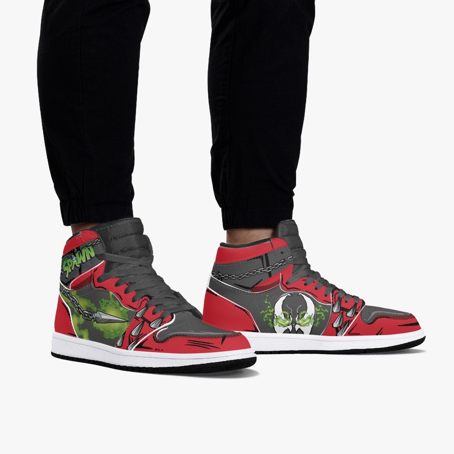 Spawn AJ1 Black High-Top Leather Sneakers