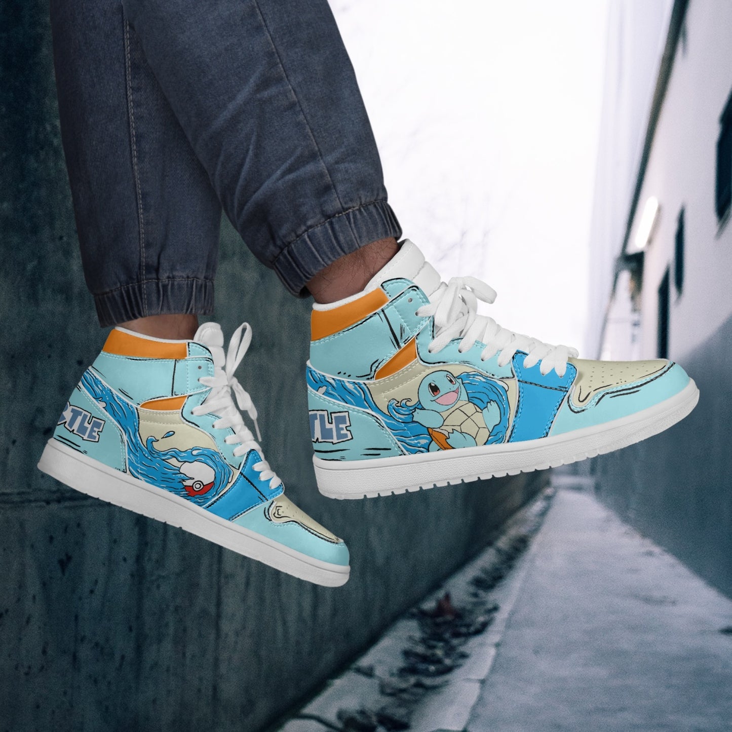 Squirtle AJ1 High-Top Leather Sneakers - White