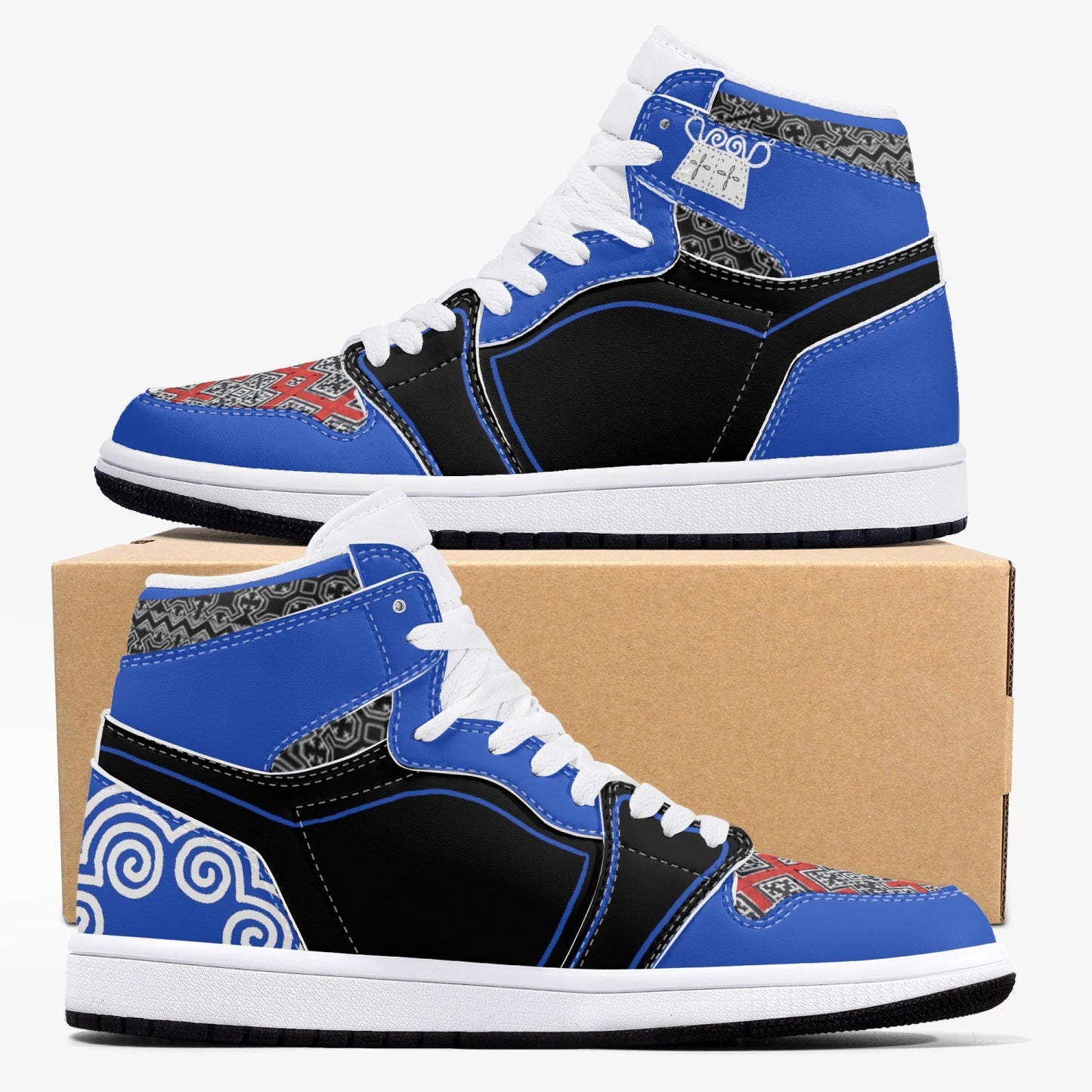 Hmong Inspired  v3 AJ1 Black High-Top Leather Sneakers