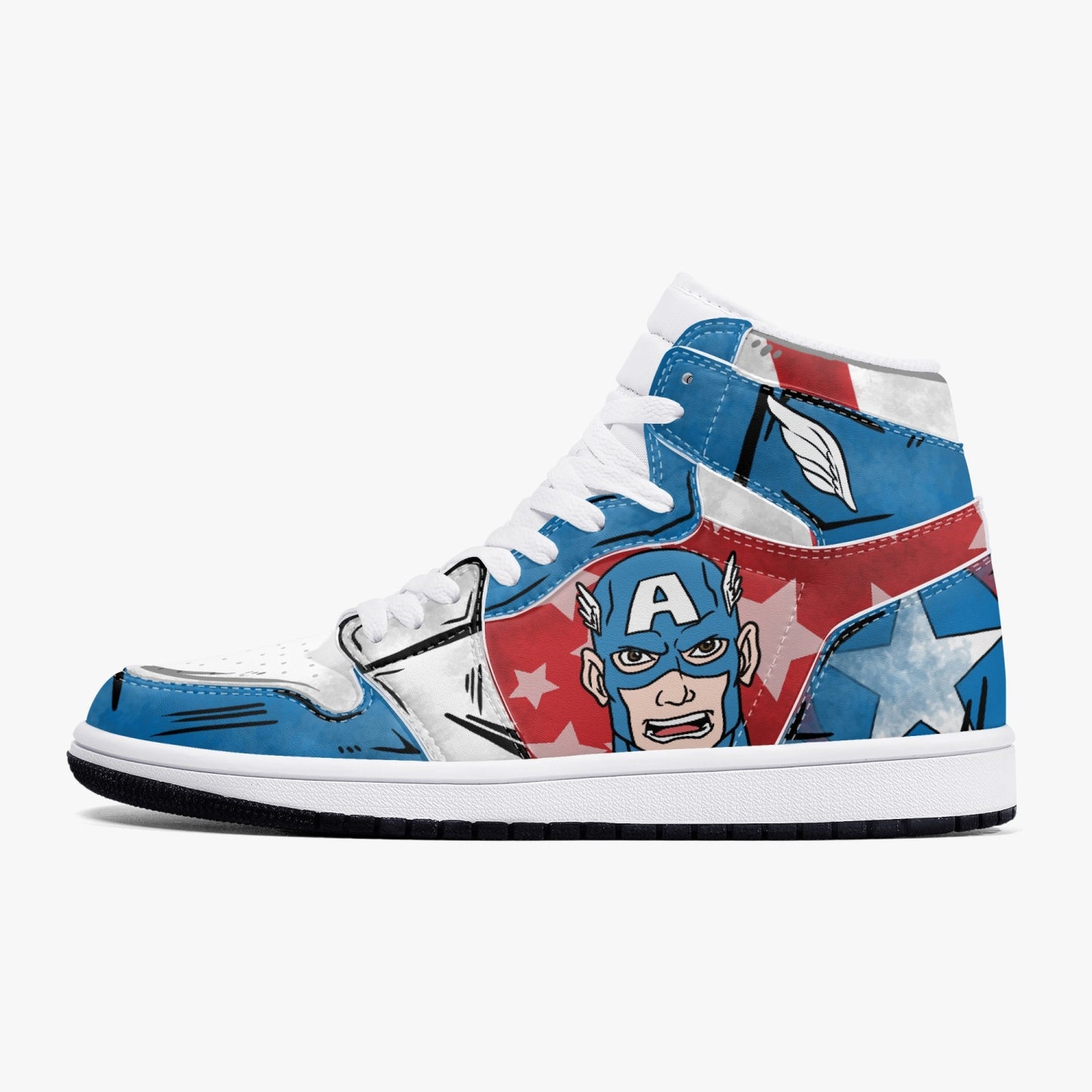 Captain America AJ1 Black High-Top Leather Sneakers