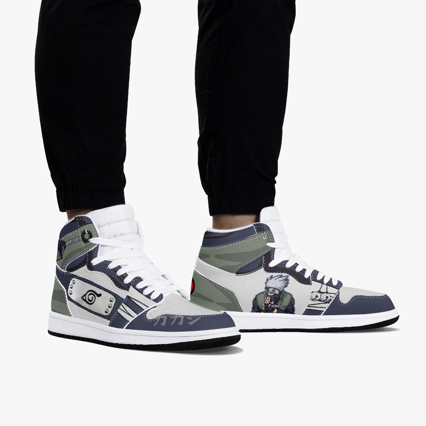 Kakashi AJ1 Black High-Top Leather Sneakers