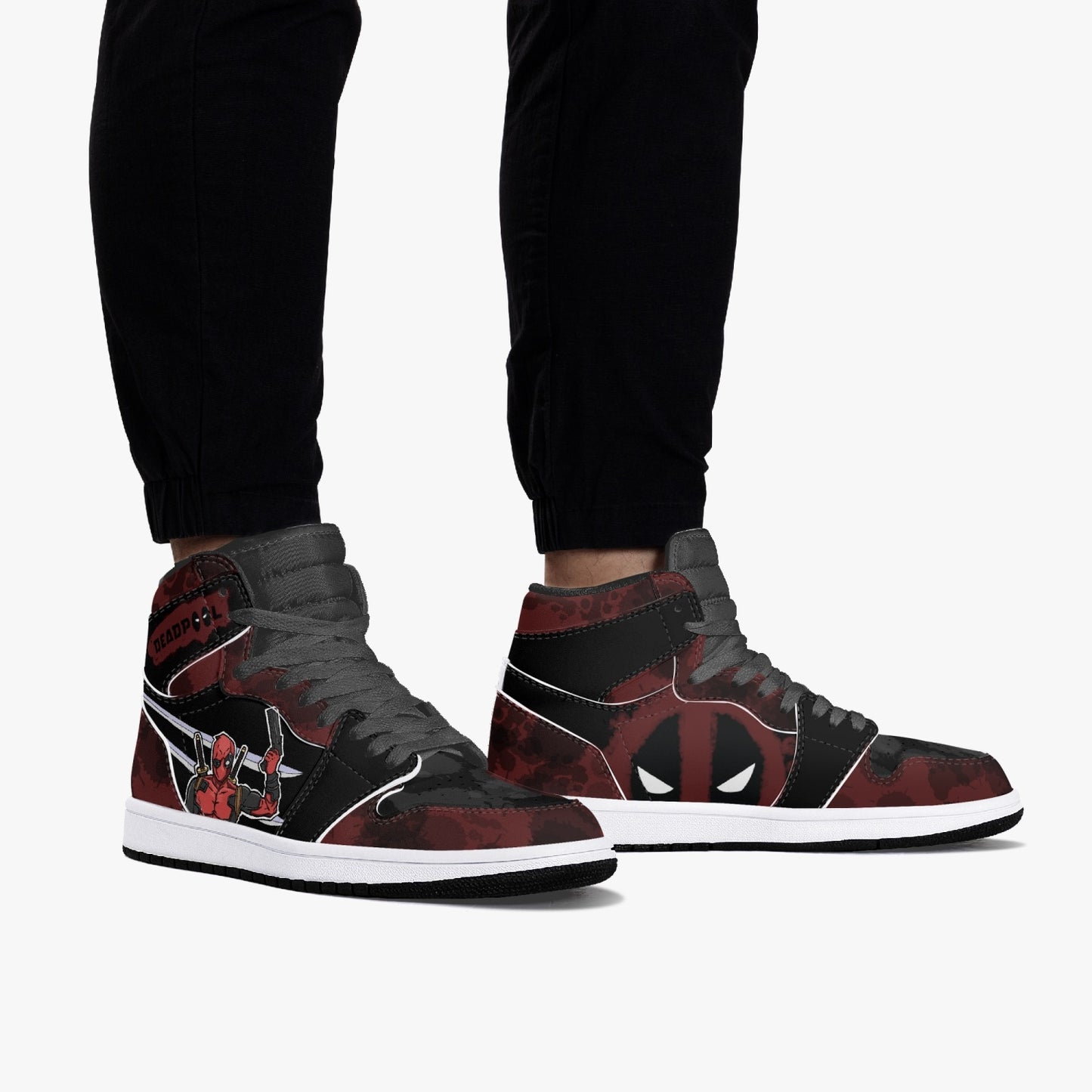 Deadpool AJ1 Black High-Top Leather Sneakers