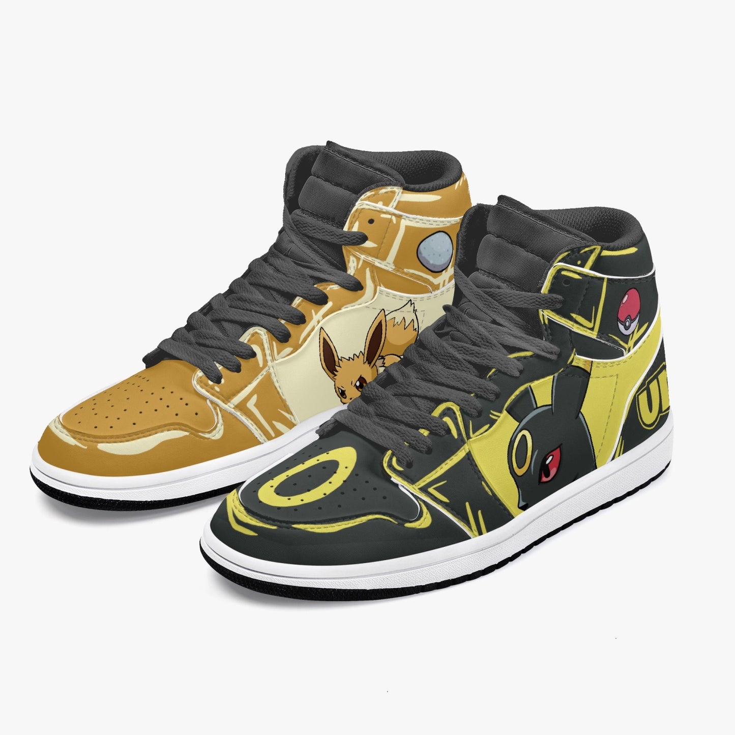 Eevee/Umbreon AJ1 Black High-Top Leather Sneakers