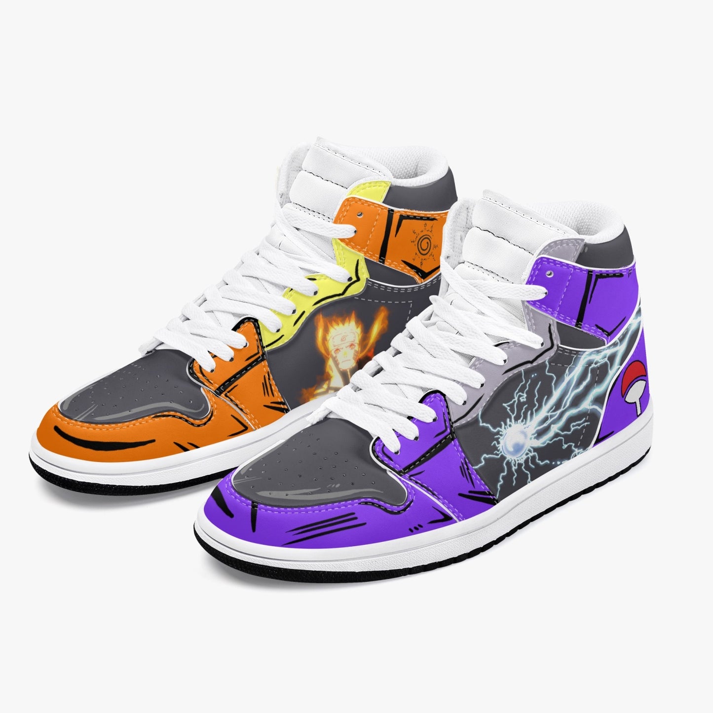 Naruto and Sasuke AJ1 Black High-Top Leather Sneakers