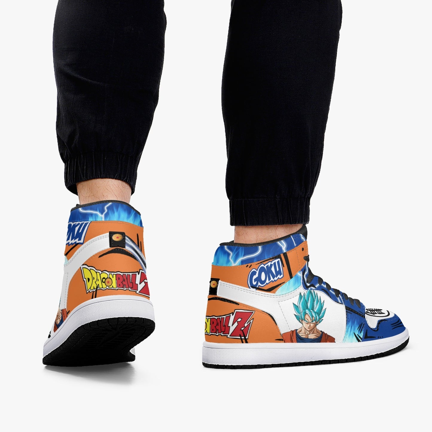 Goku Blue AJ1 Black High-Top Leather Sneakers