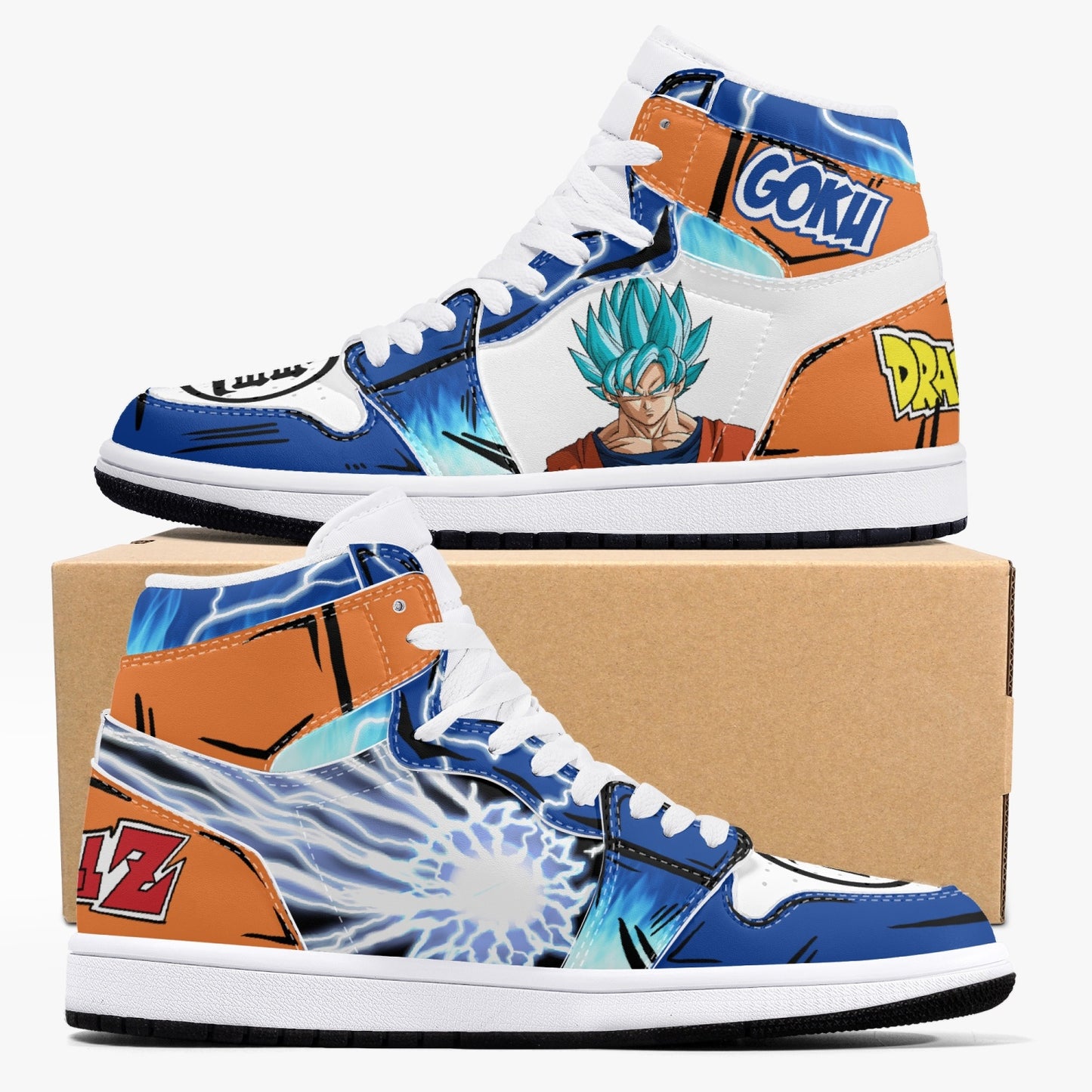 Goku Blue AJ1 Black High-Top Leather Sneakers