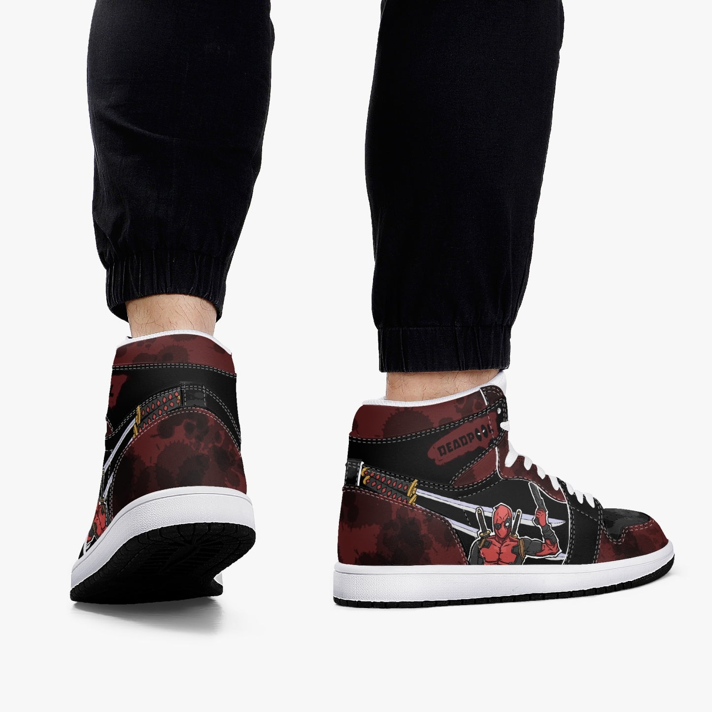 Deadpool AJ1 Black High-Top Leather Sneakers