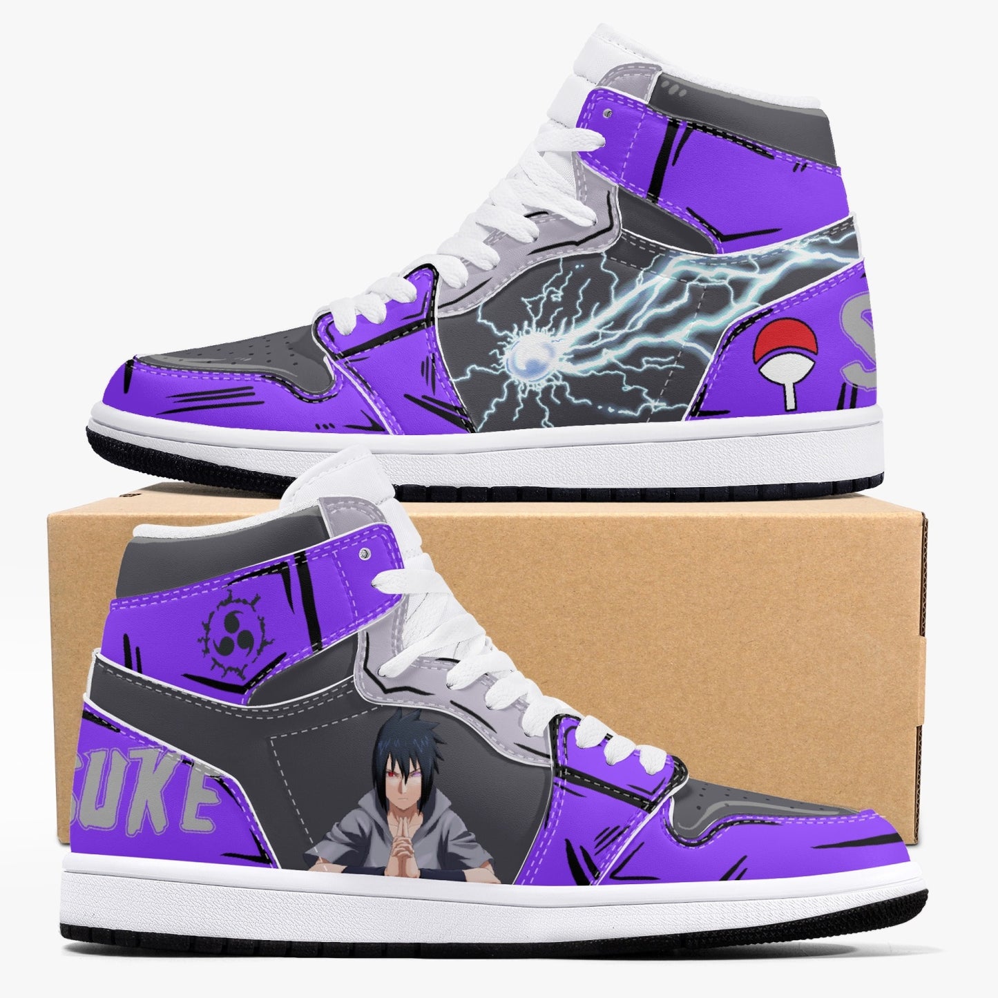 Naruto and Sasuke AJ1 Black High-Top Leather Sneakers