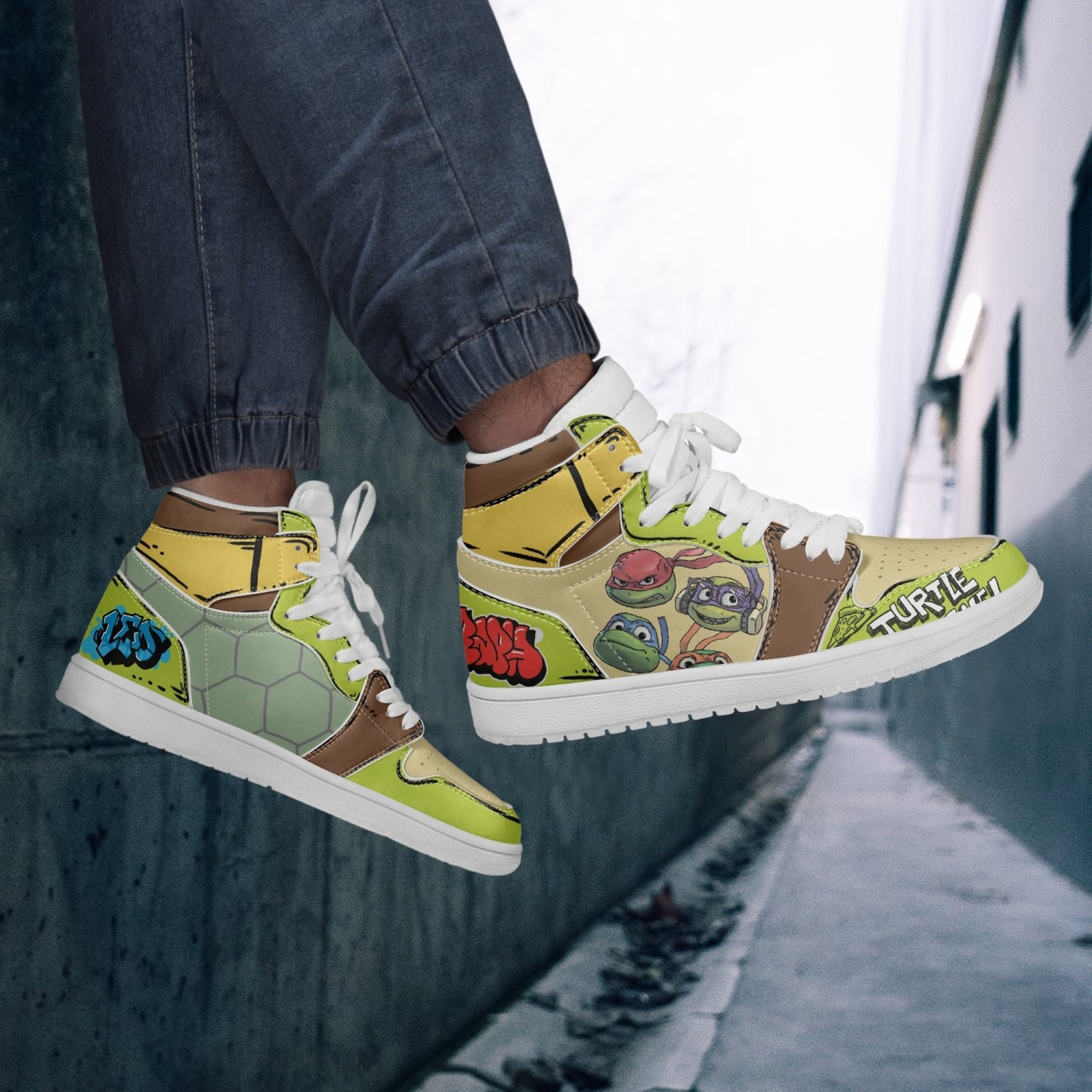 TMNT AJ1 High-Top Leather Sneakers - White