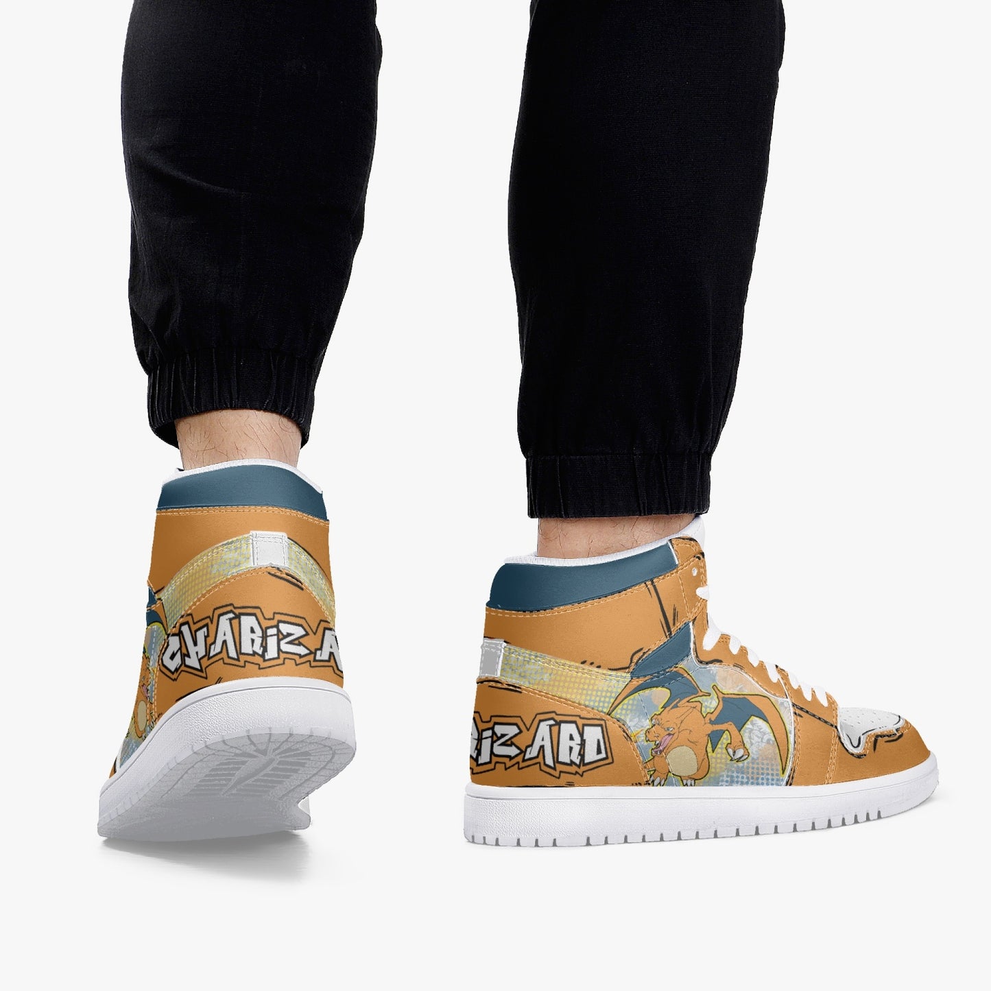 Charizard AJ1 High-Top Leather Sneakers - White