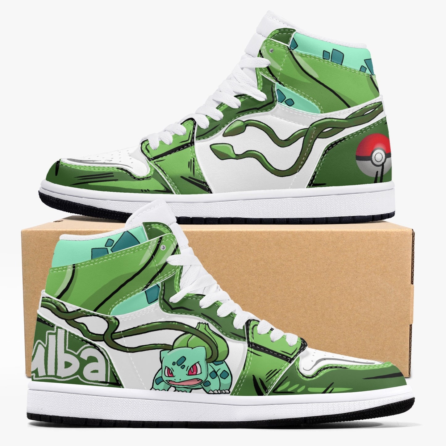 Bulbasaur AJ1 Black High-Top Leather Sneakers