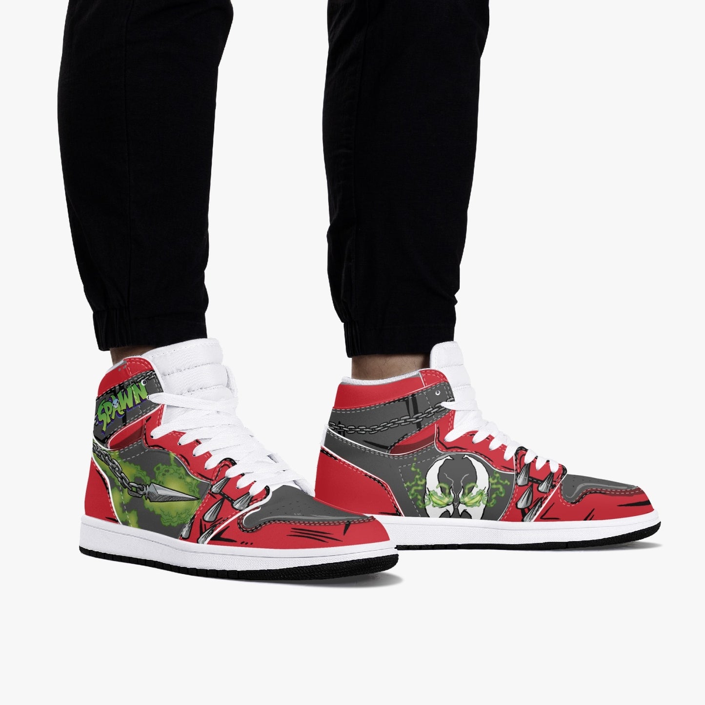 Spawn AJ1 Black High-Top Leather Sneakers