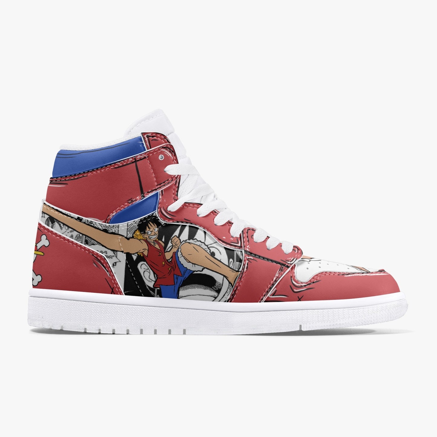 One Piece Luffy AJ1 High-Top Leather Sneakers - White