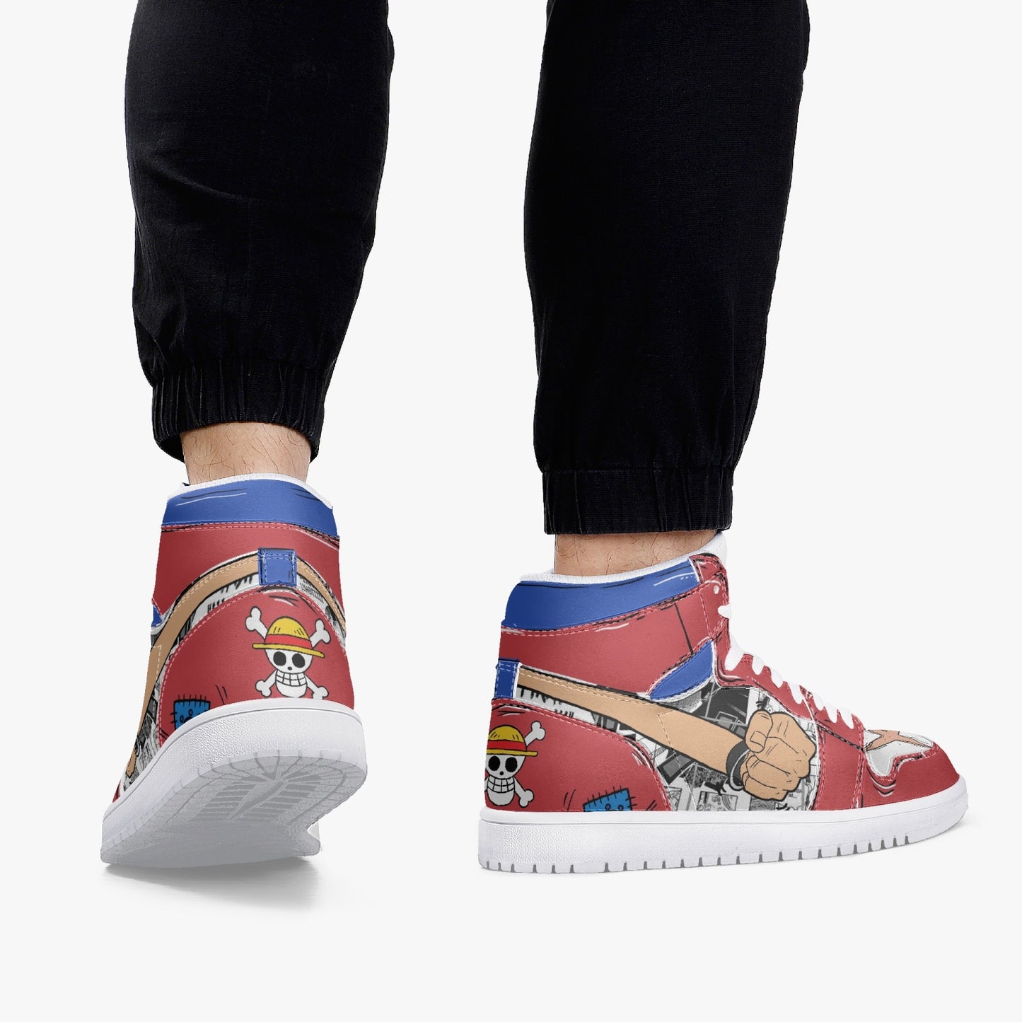 One Piece Luffy AJ1 High-Top Leather Sneakers - White