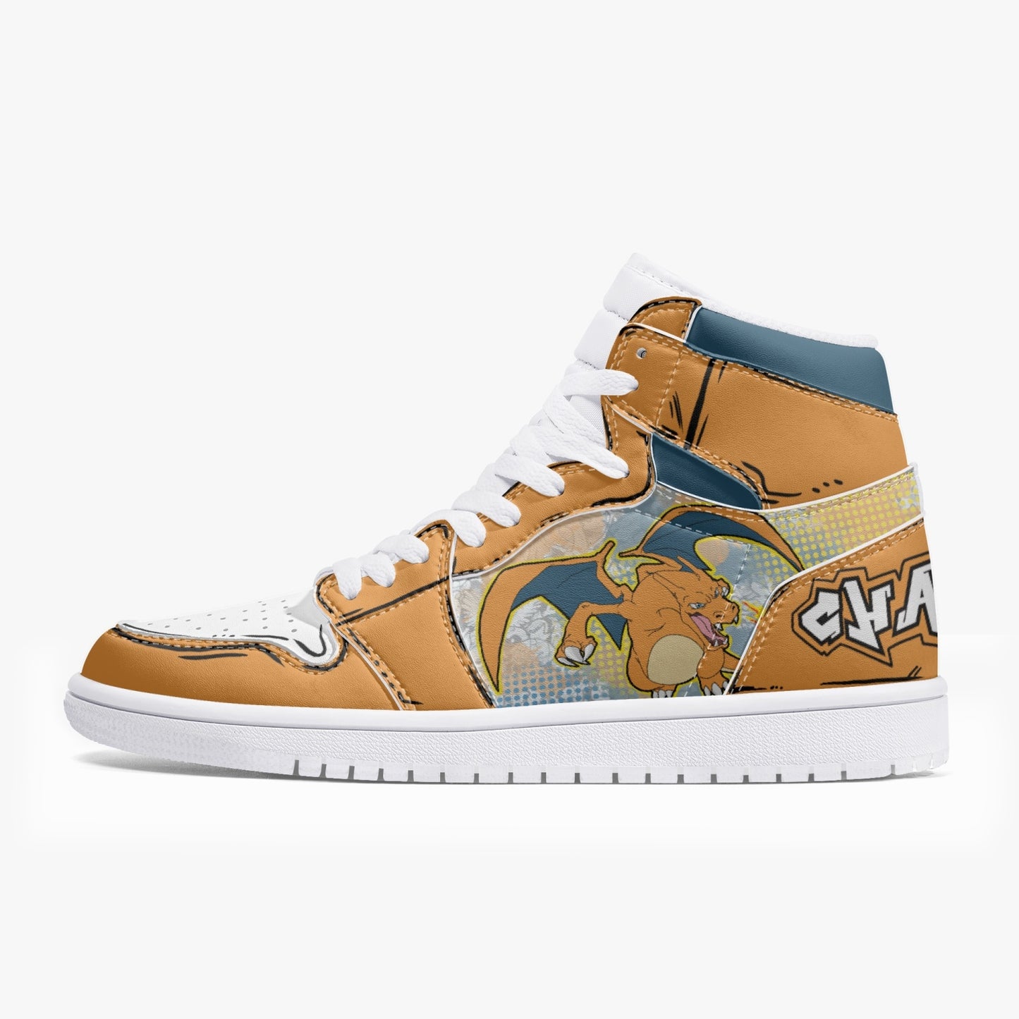 Charizard AJ1 High-Top Leather Sneakers - White