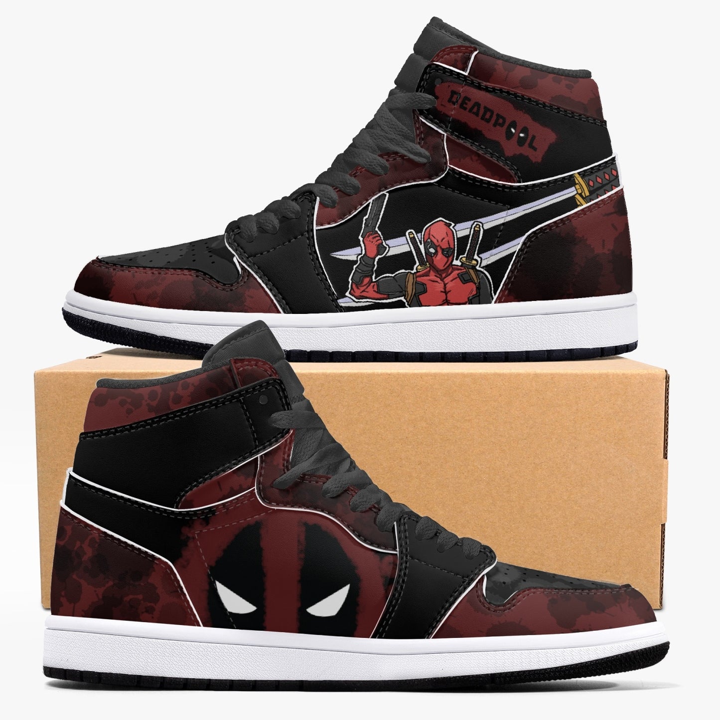 Deadpool AJ1 Black High-Top Leather Sneakers