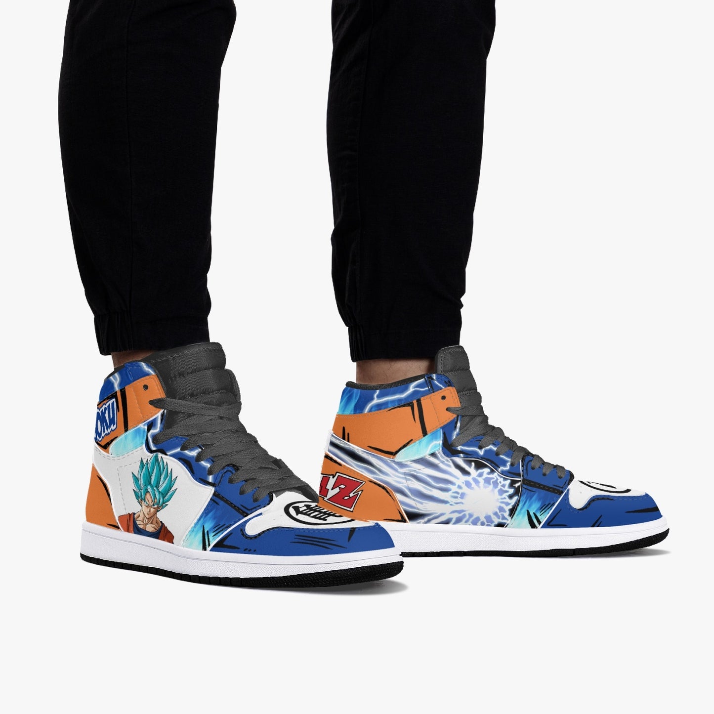 Goku Blue AJ1 Black High-Top Leather Sneakers