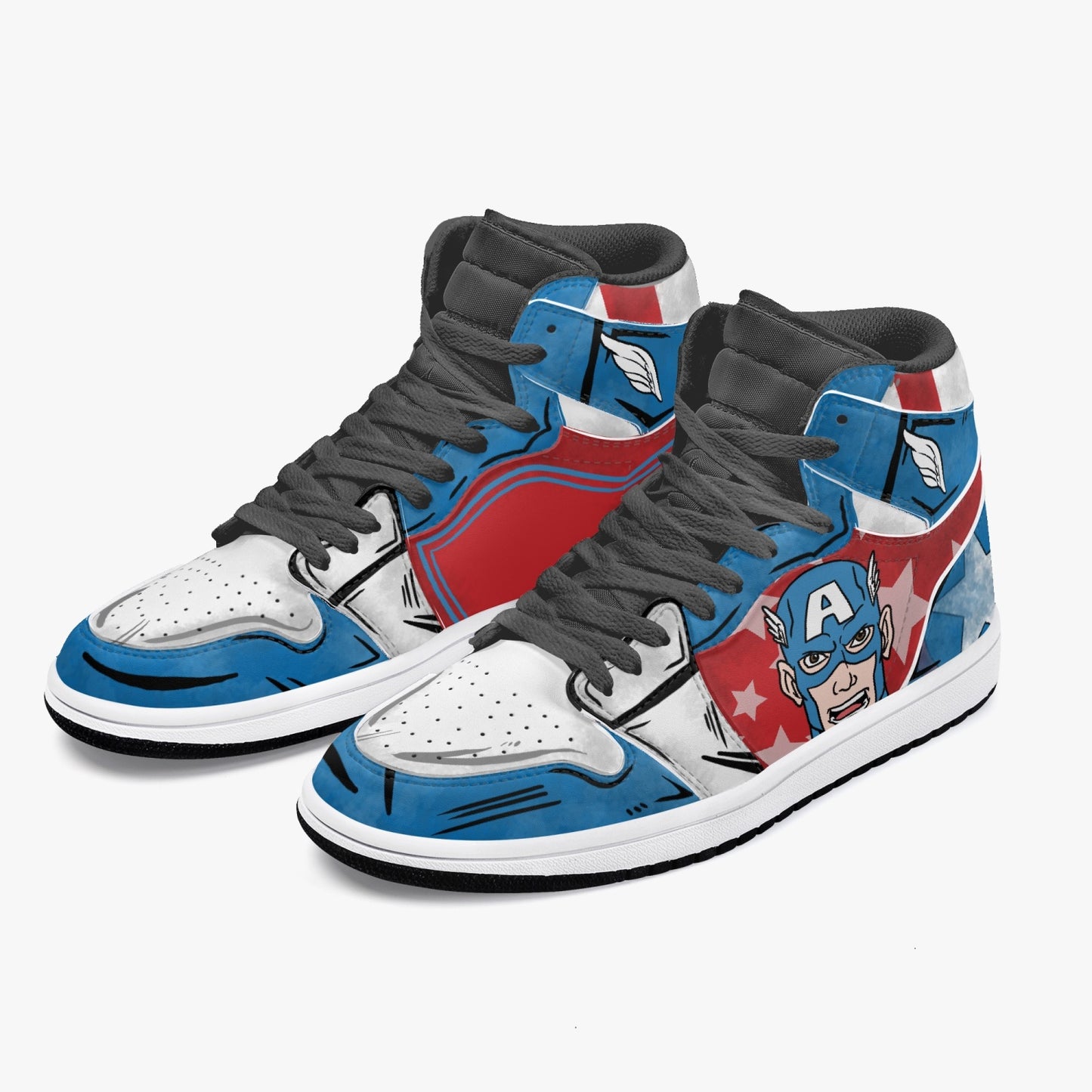 Captain America AJ1 Black High-Top Leather Sneakers