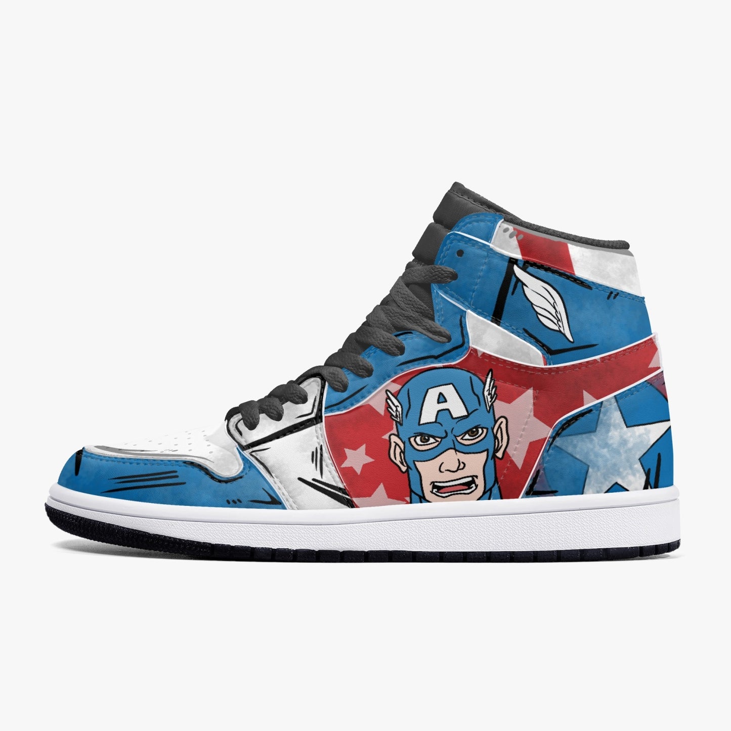 Captain America AJ1 Black High-Top Leather Sneakers