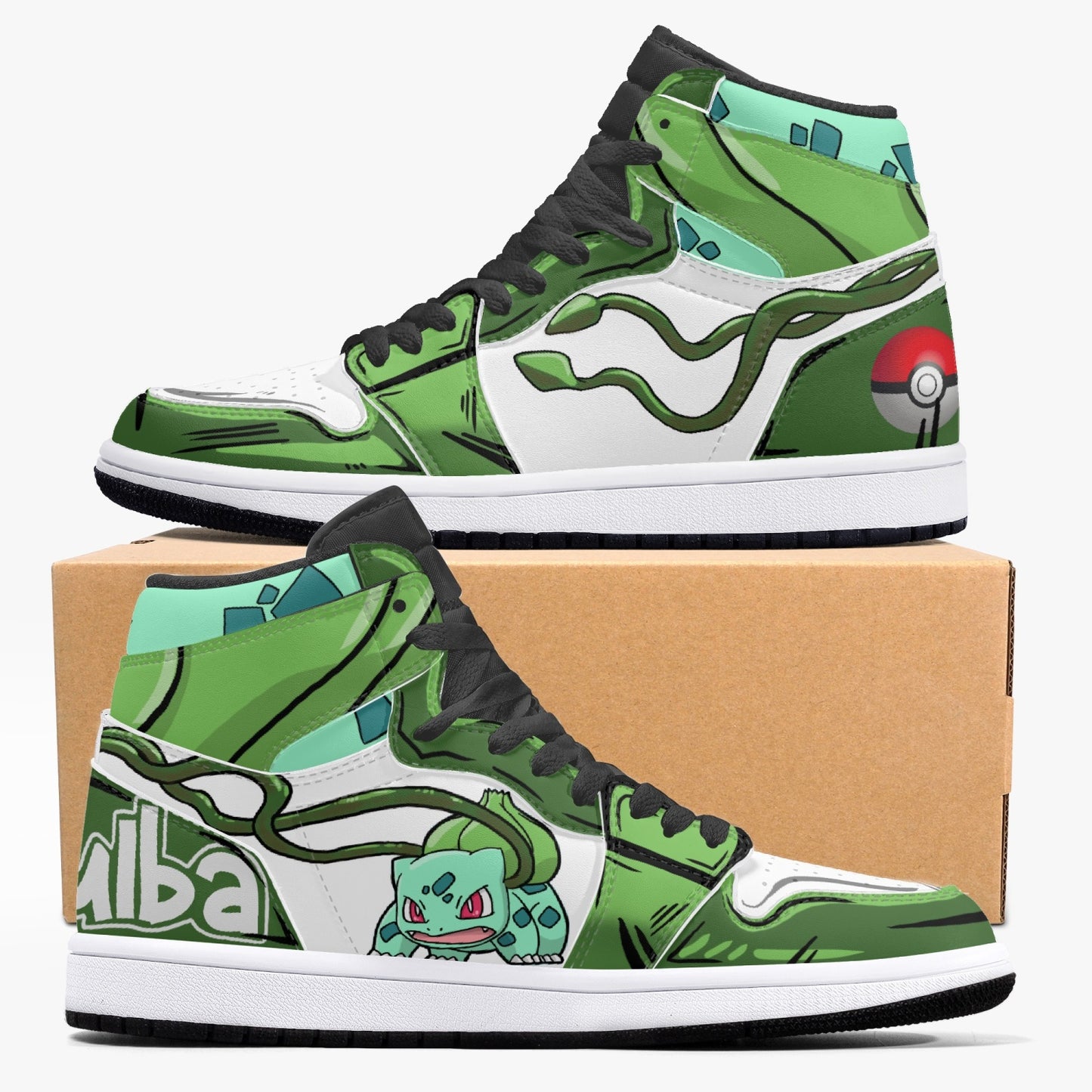 Bulbasaur AJ1 Black High-Top Leather Sneakers