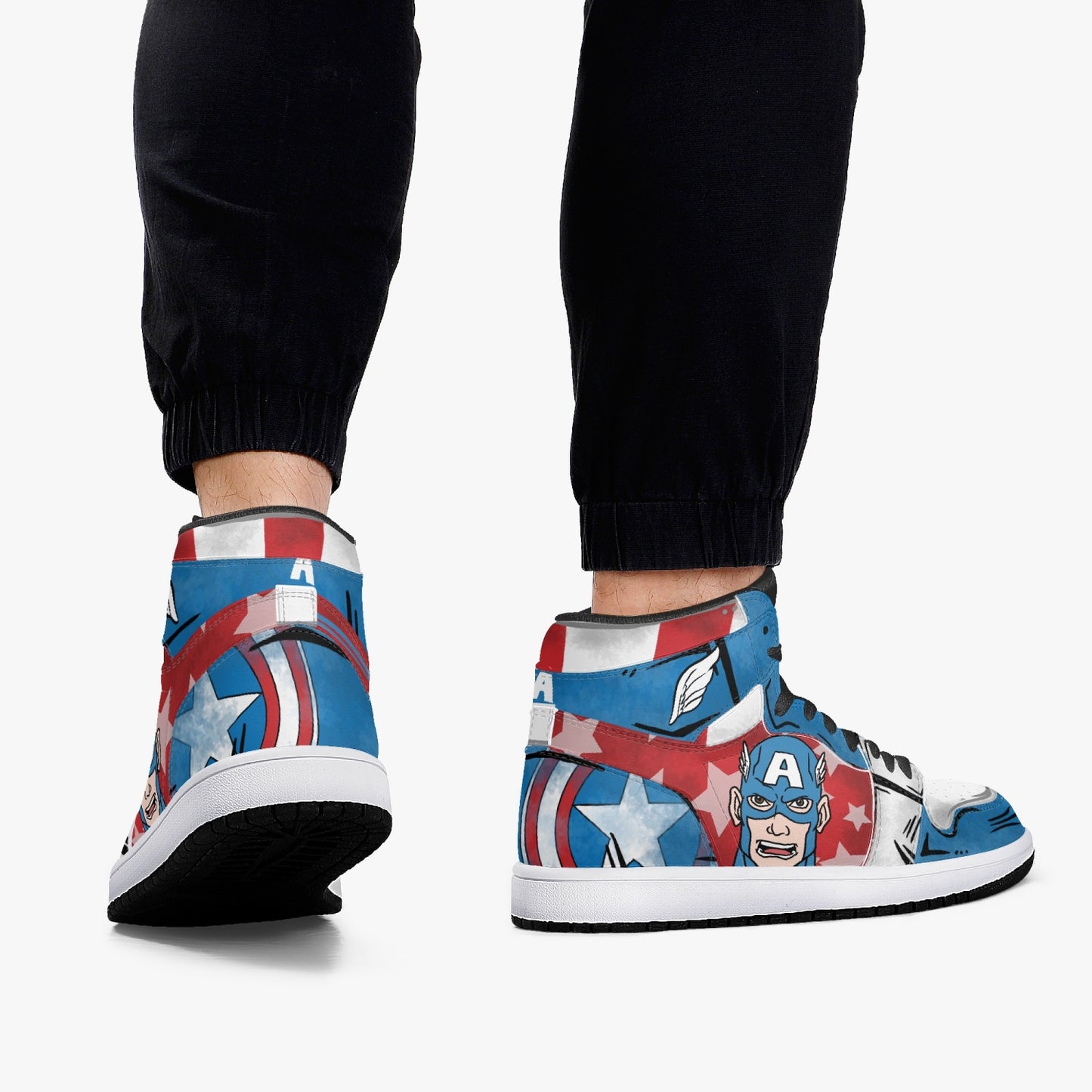 Captain America AJ1 Black High-Top Leather Sneakers