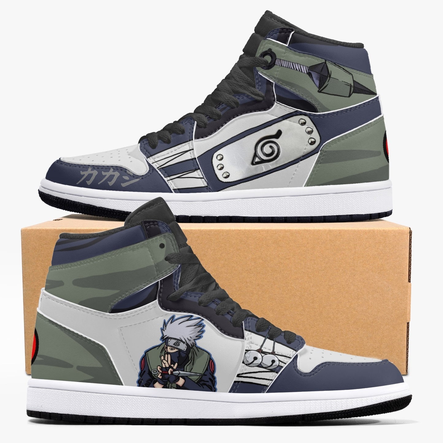 Kakashi AJ1 Black High-Top Leather Sneakers