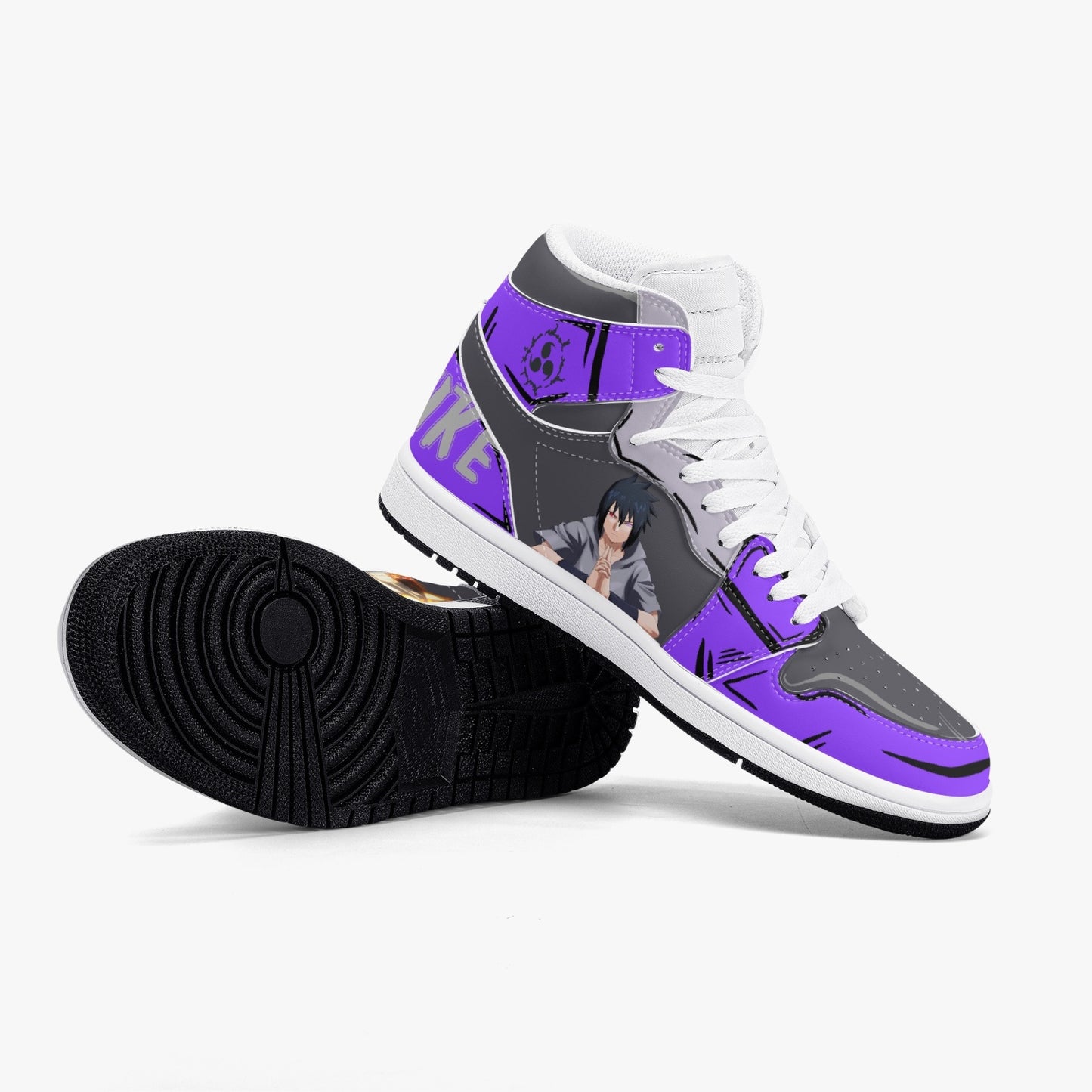 Naruto and Sasuke AJ1 Black High-Top Leather Sneakers