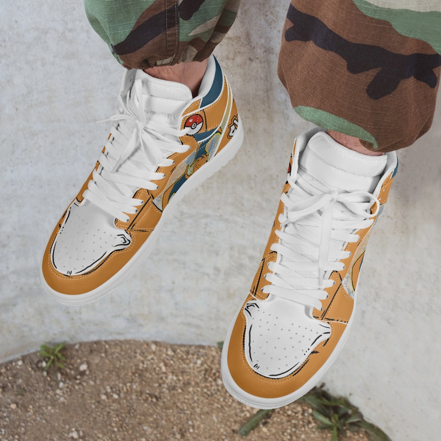 Charizard AJ1 High-Top Leather Sneakers - White