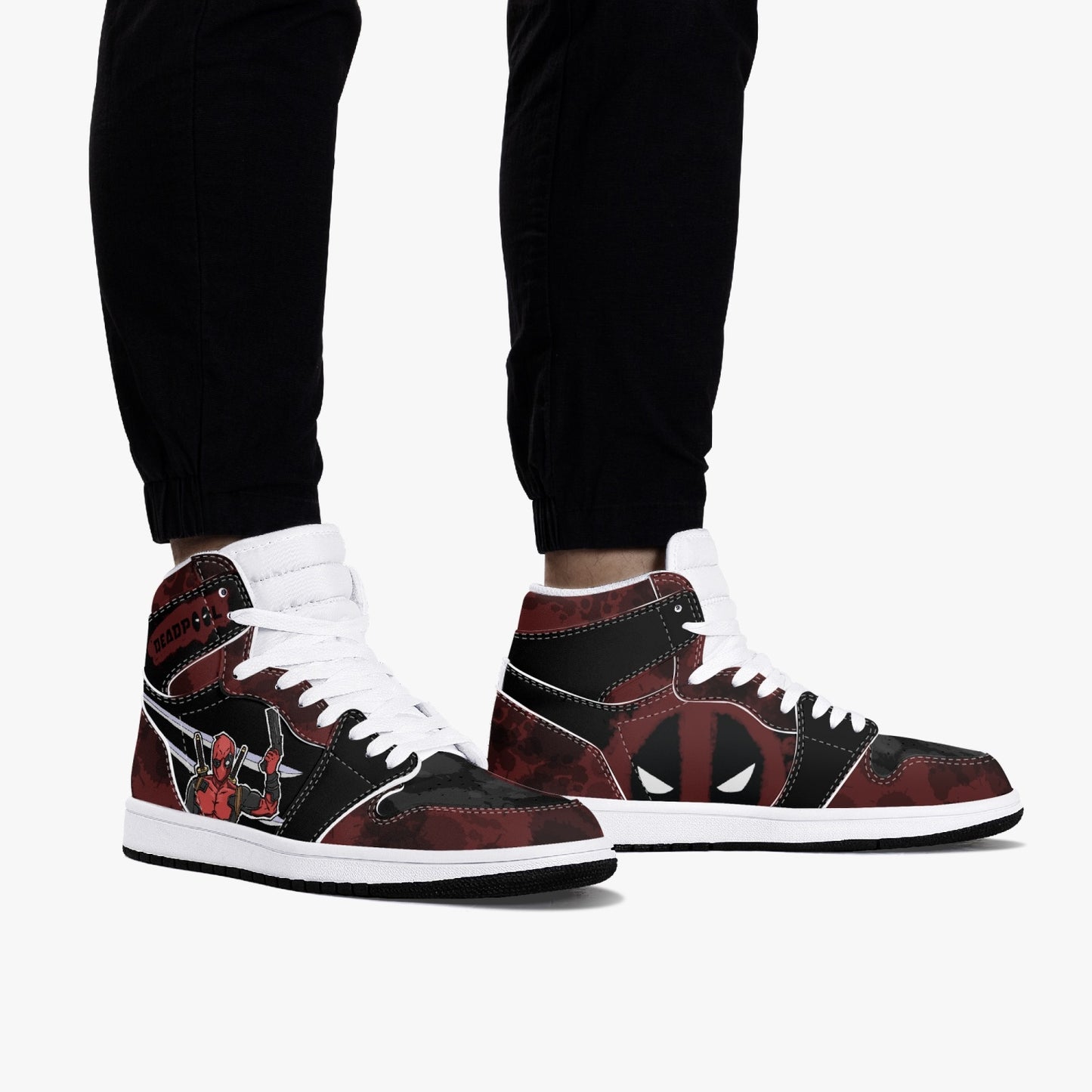 Deadpool AJ1 Black High-Top Leather Sneakers